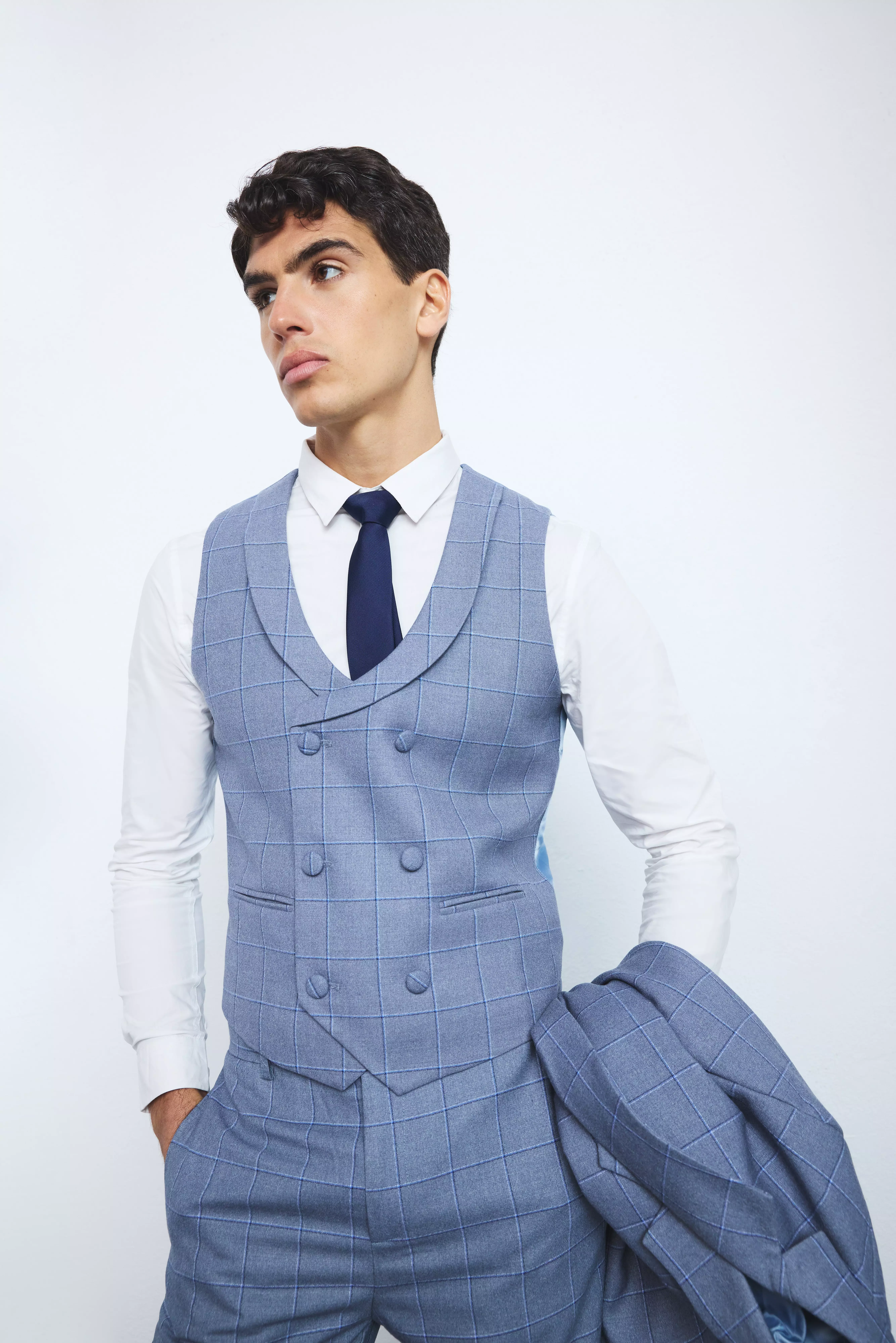Blue Geruite Gilet Met Dubbele Knopen alternatieve afbeelding
