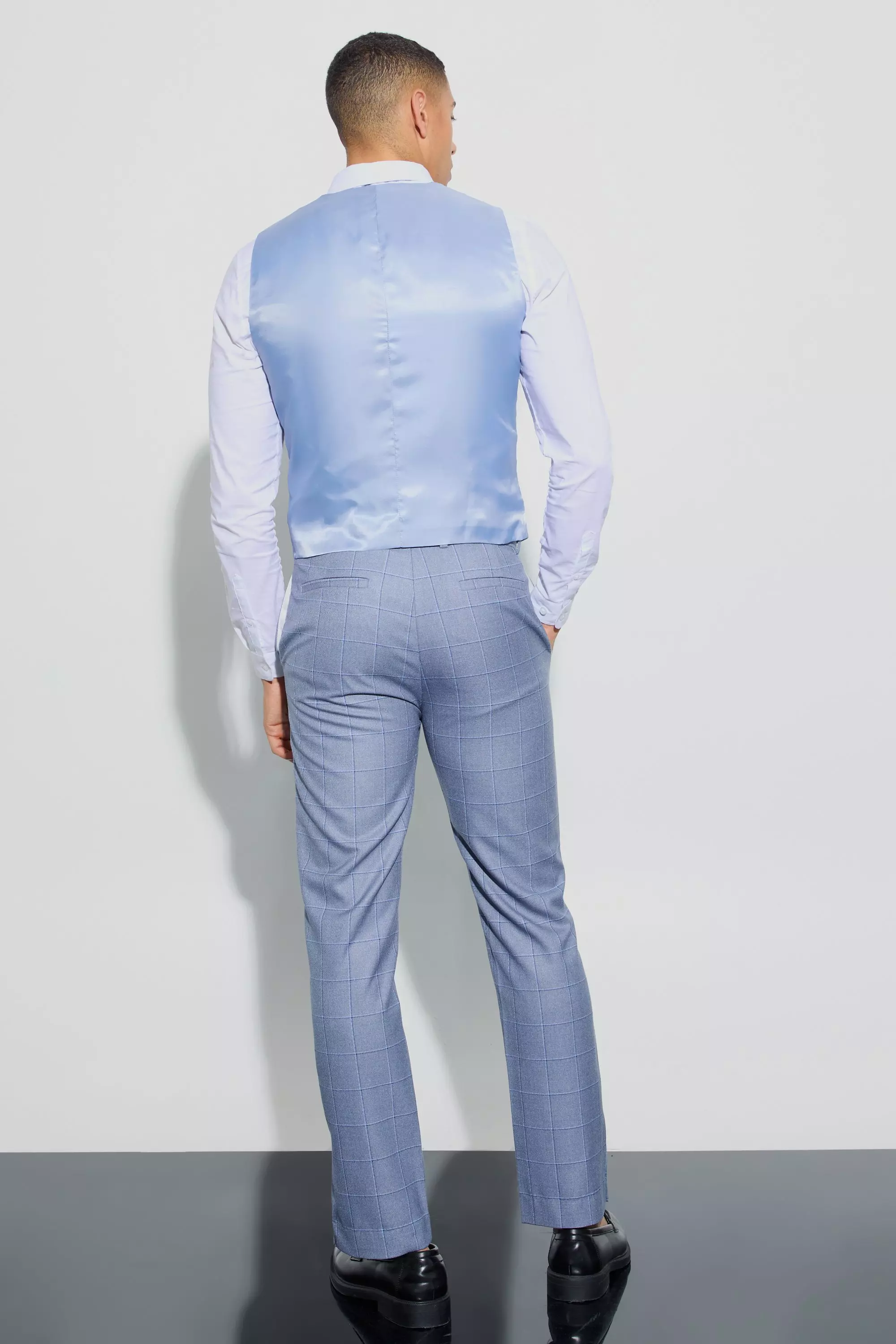 Blue Geruite Gilet Met Dubbele Knopen alternatieve afbeelding