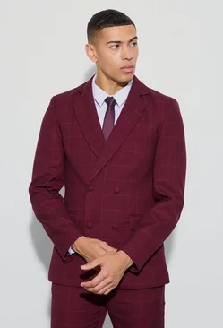 Window Check Double Brested Slim Fit Blazer Chocolate