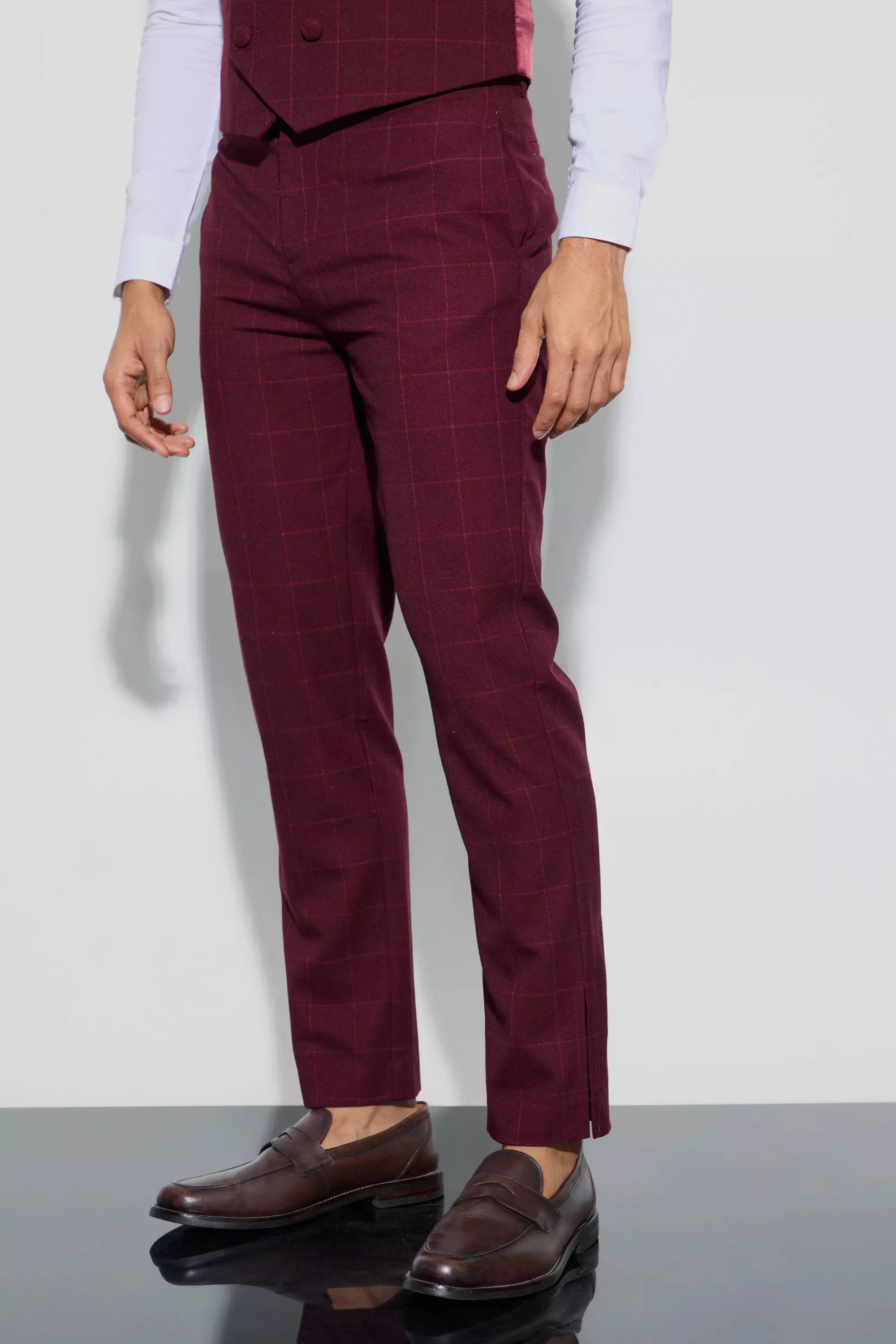 Window Check Straight Fit Trousers Chocolate