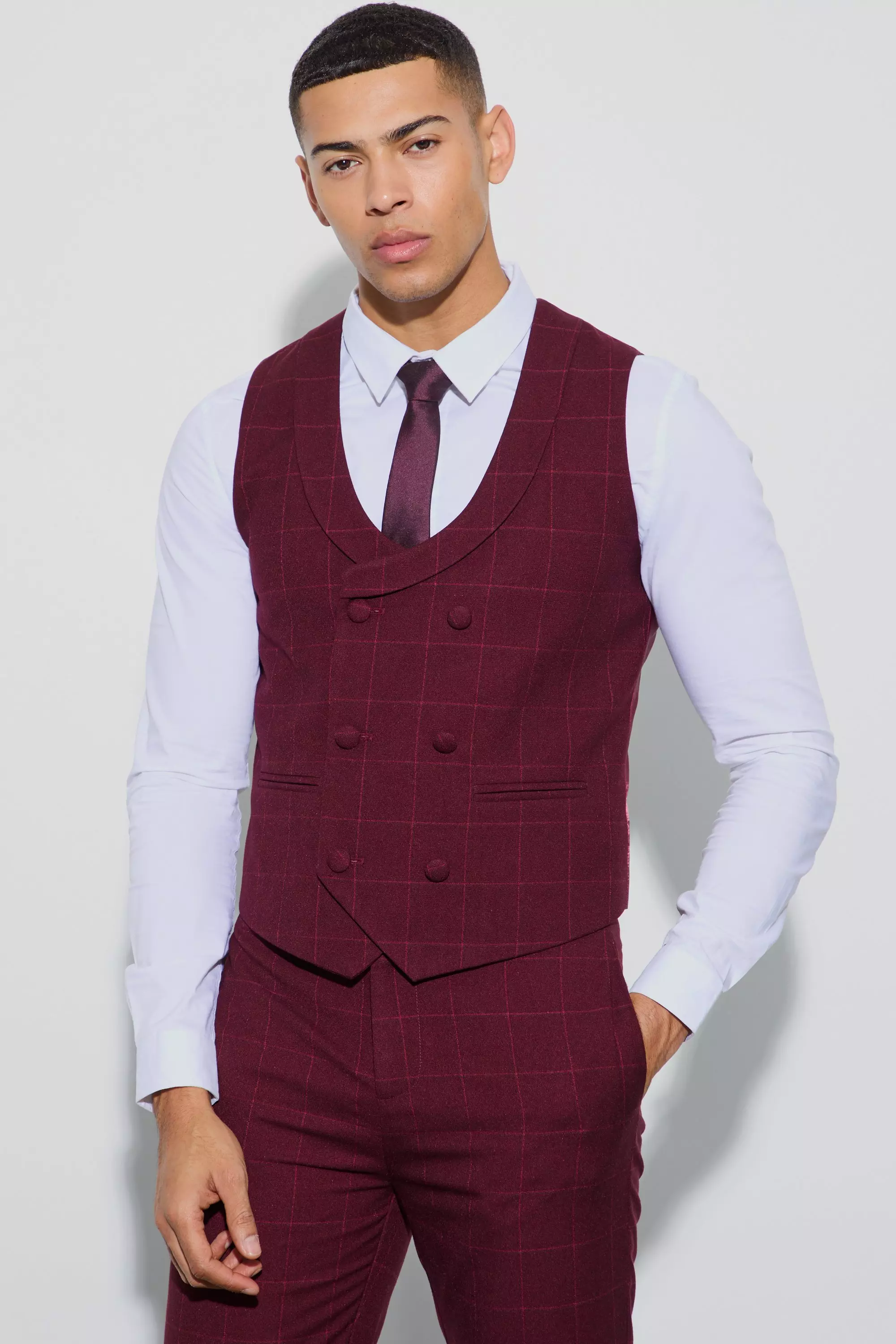Chocolate Geruite Gilet Met Dubbele Knopen alternatieve afbeelding