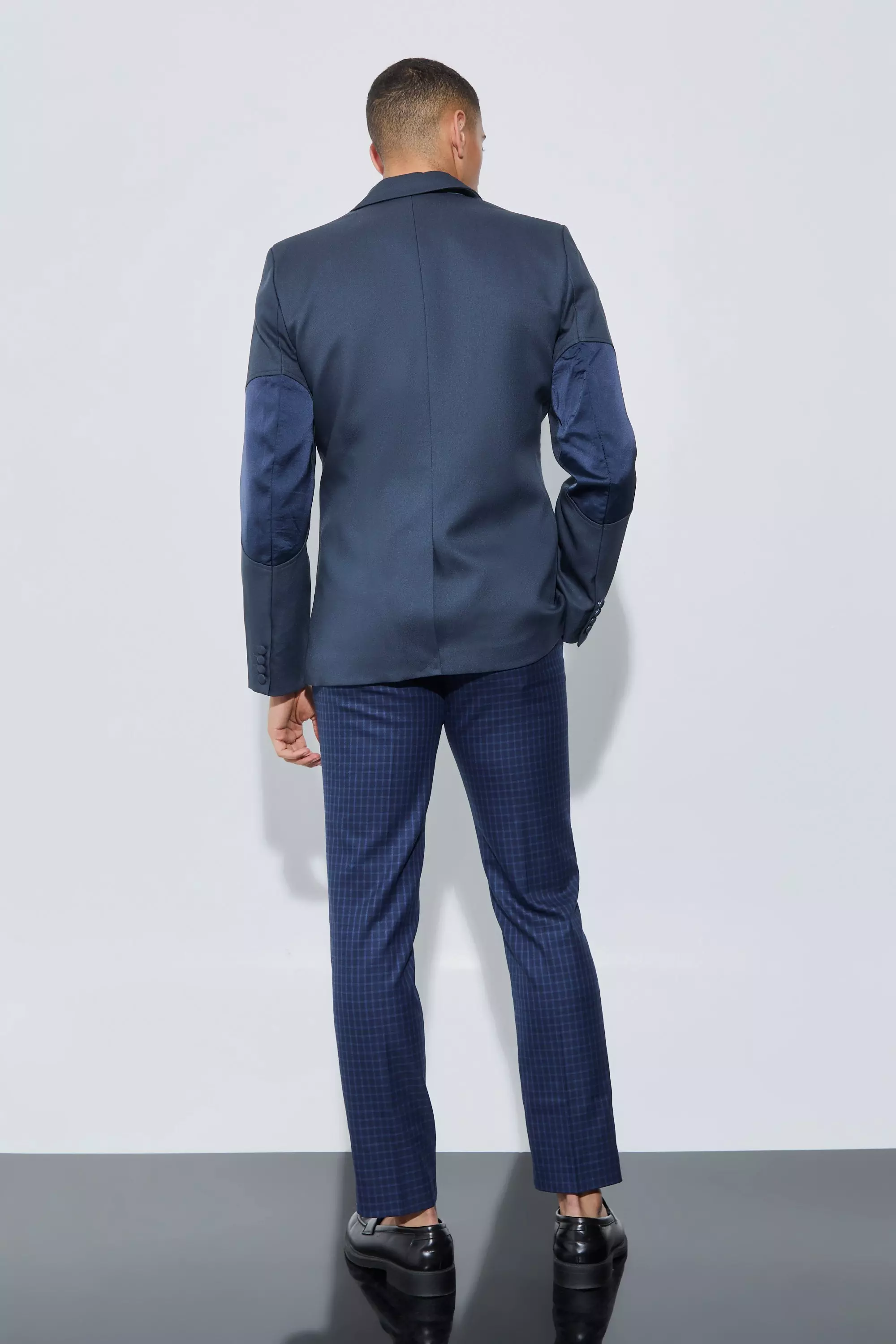 Navy Textured Elbow Patch Slim Fit Blazer alternative image