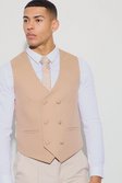 Tan Textured Double Breasted Waistcoat