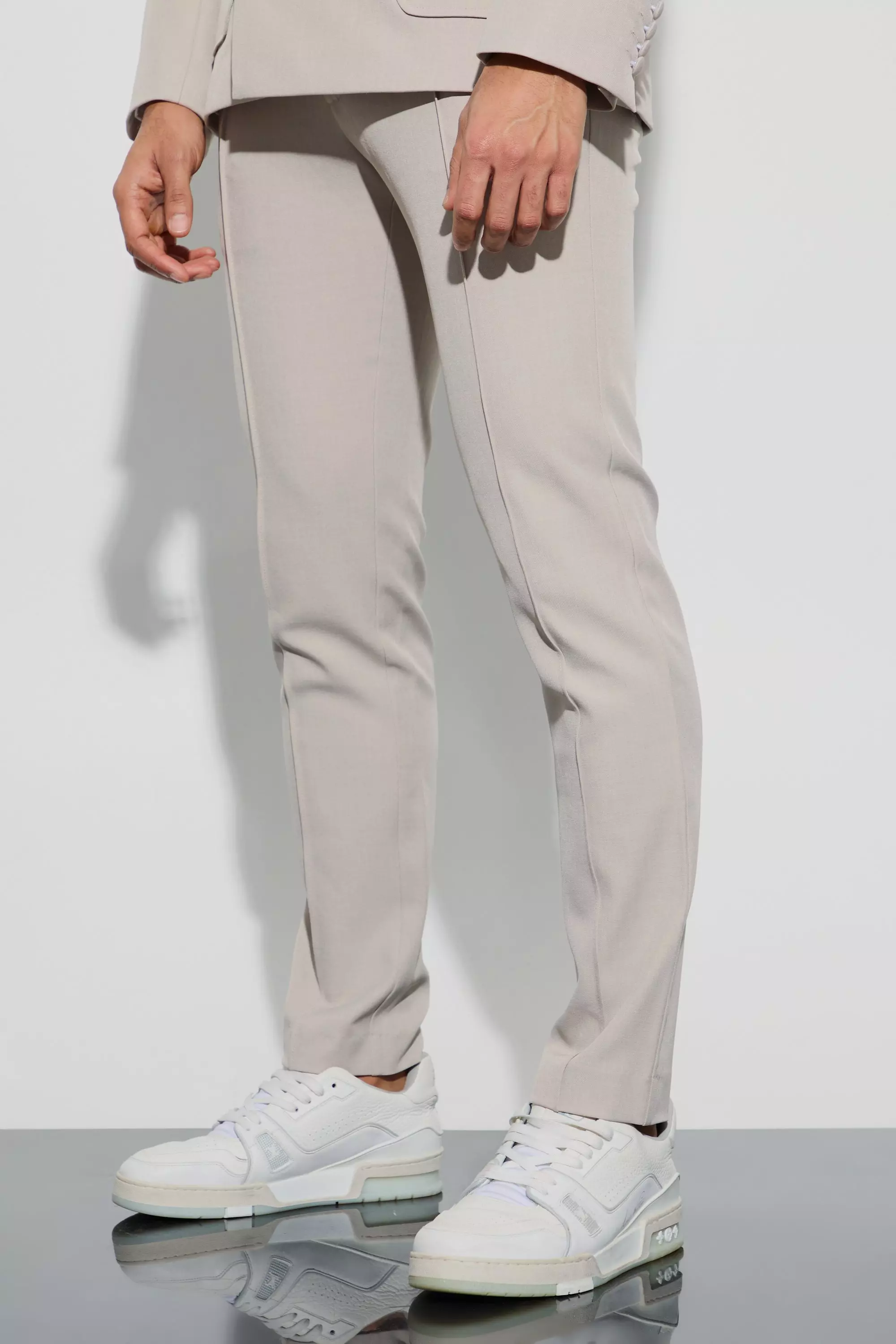 Textured Adjustable Waist Skinny Dress Pants Stone