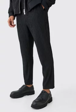 Black Textured Satin Smart Tapered Trousers