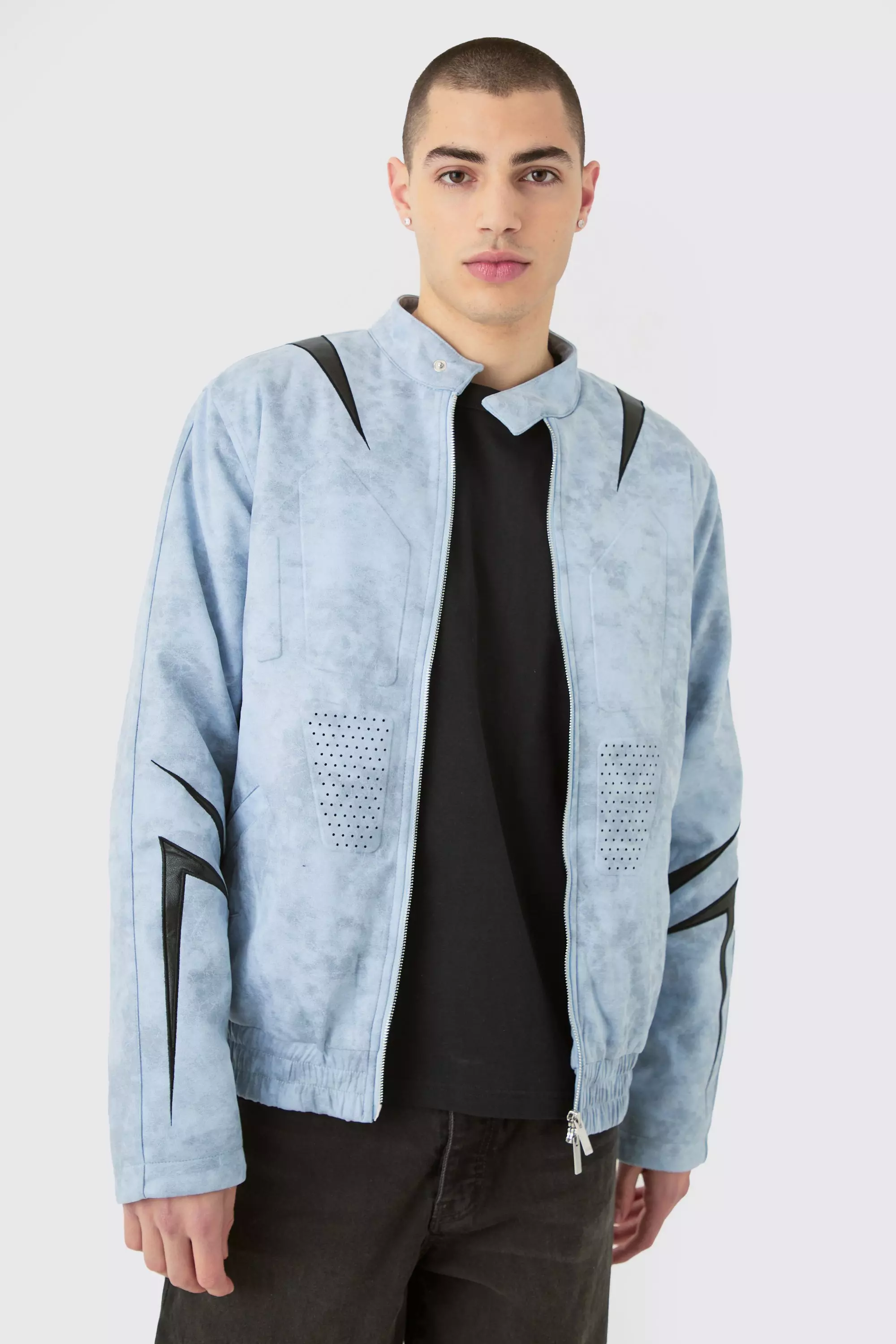 Slate Regular Fit Washed Faux Suede Moto Jacket alternative image