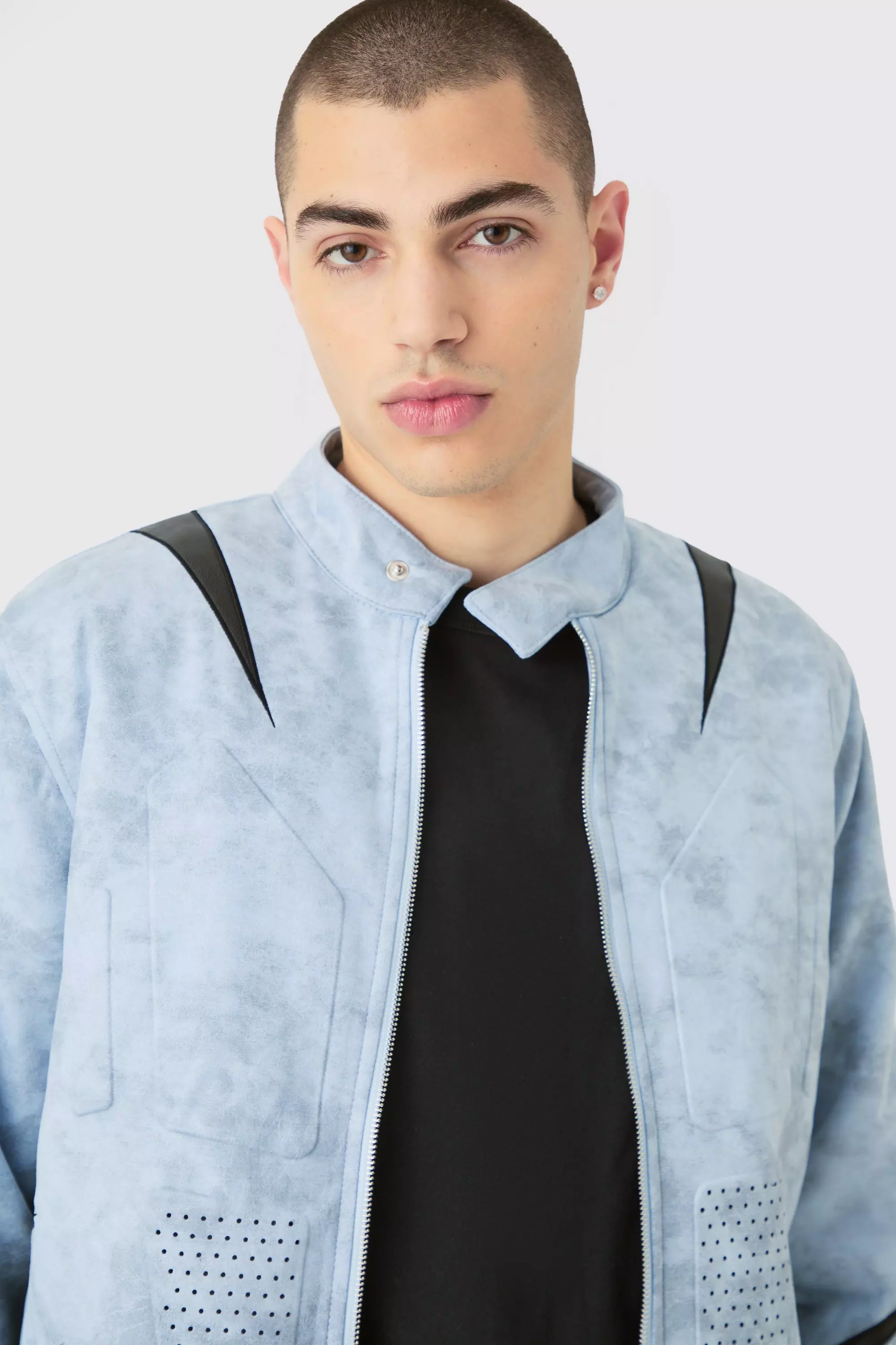 Slate Regular Fit Washed Faux Suede Moto Jacket alternative image
