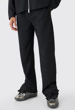 Black Textured Satin Smart Split Hem Trousers