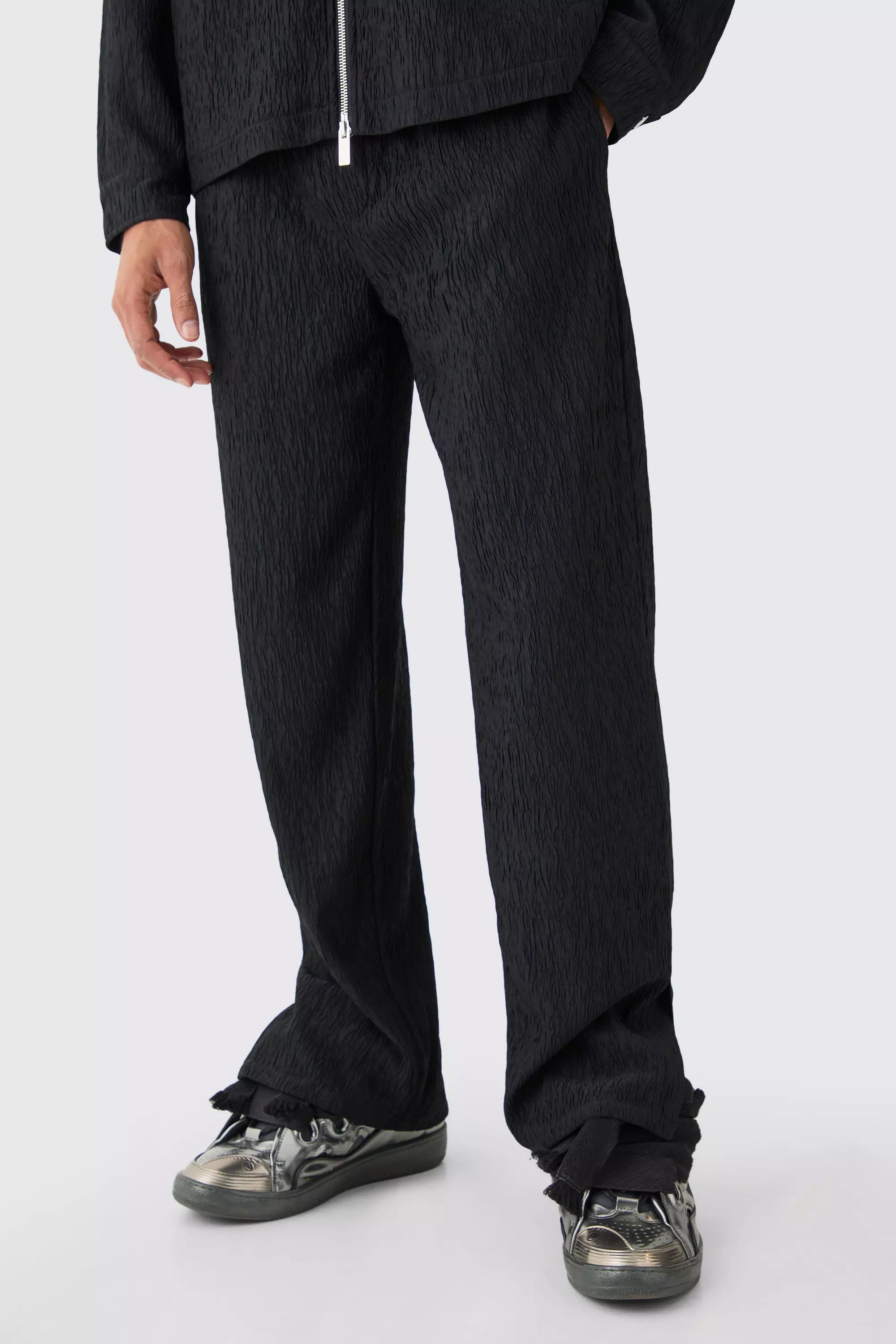 Textured Satin Smart Split Hem Trousers Black