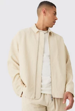 Ecru White Textured Satin Smart Harrington Jacket