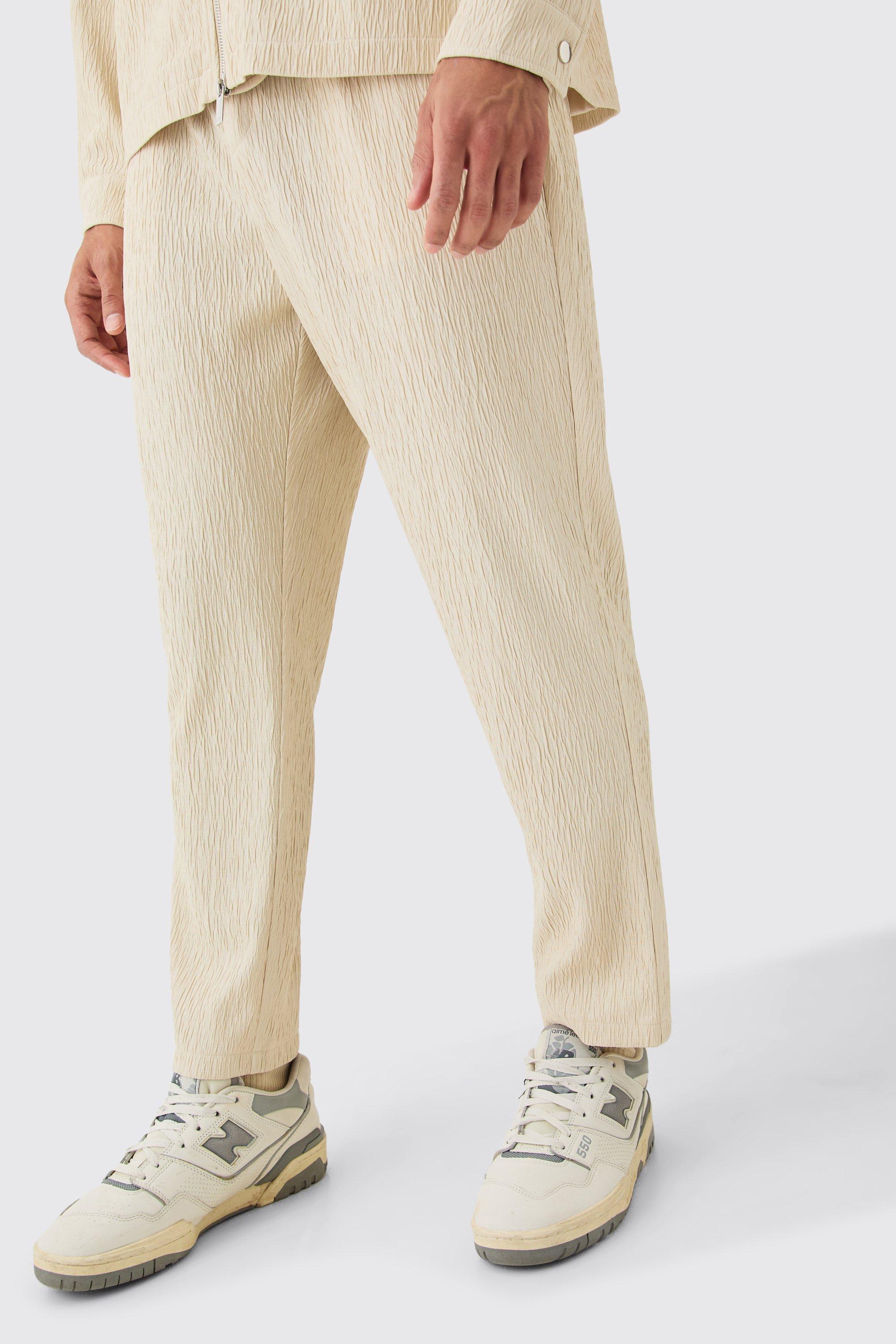 boohooMAN tapered chinos with side panel detail in khaki