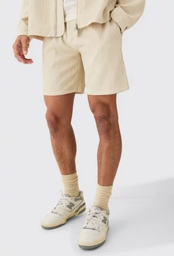 Ecru White Textured Satin Smart Shorts