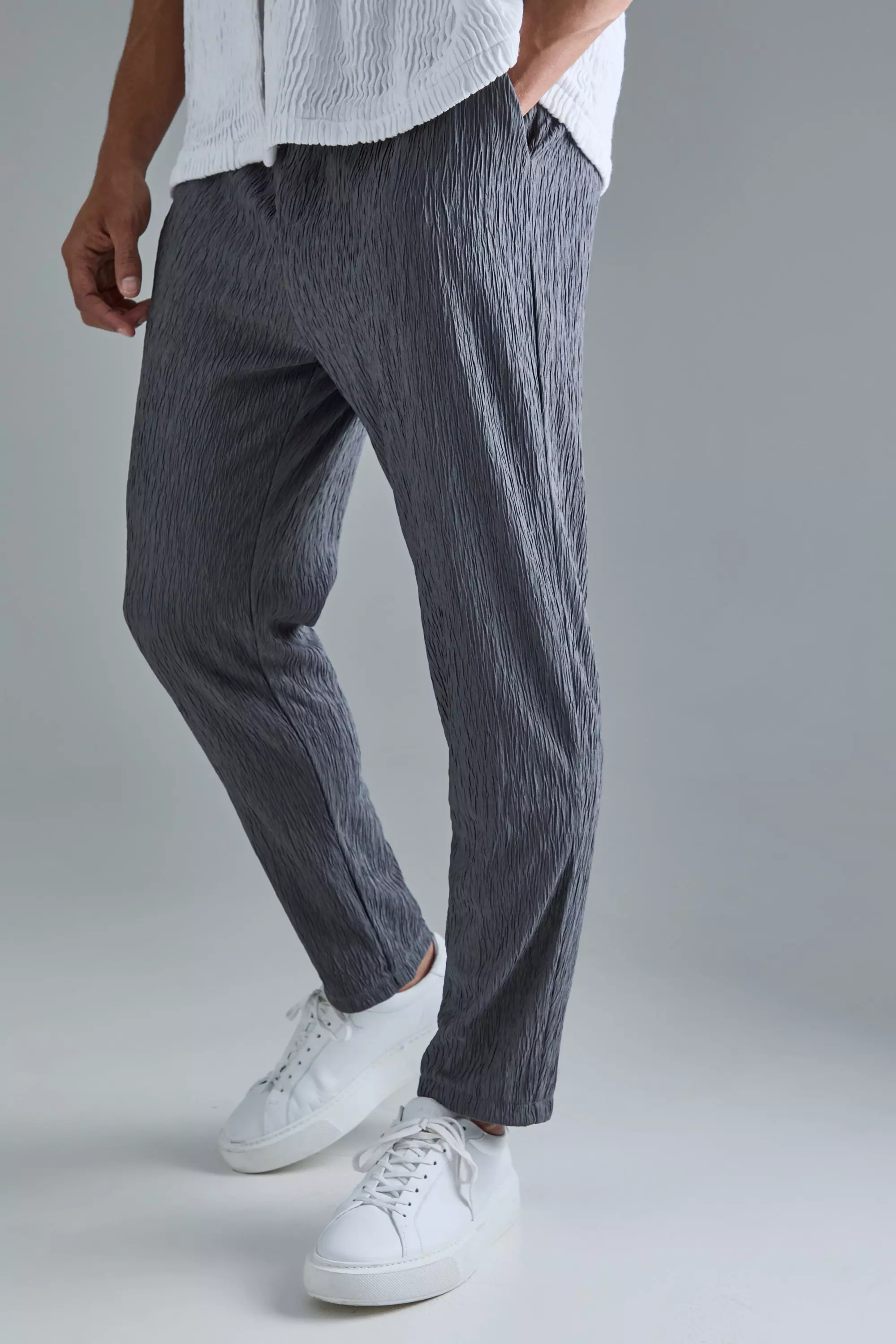 Textured Satin Smart Tapered Trousers grey blue