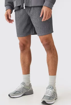 Grey Textured Satin Smart Shorts