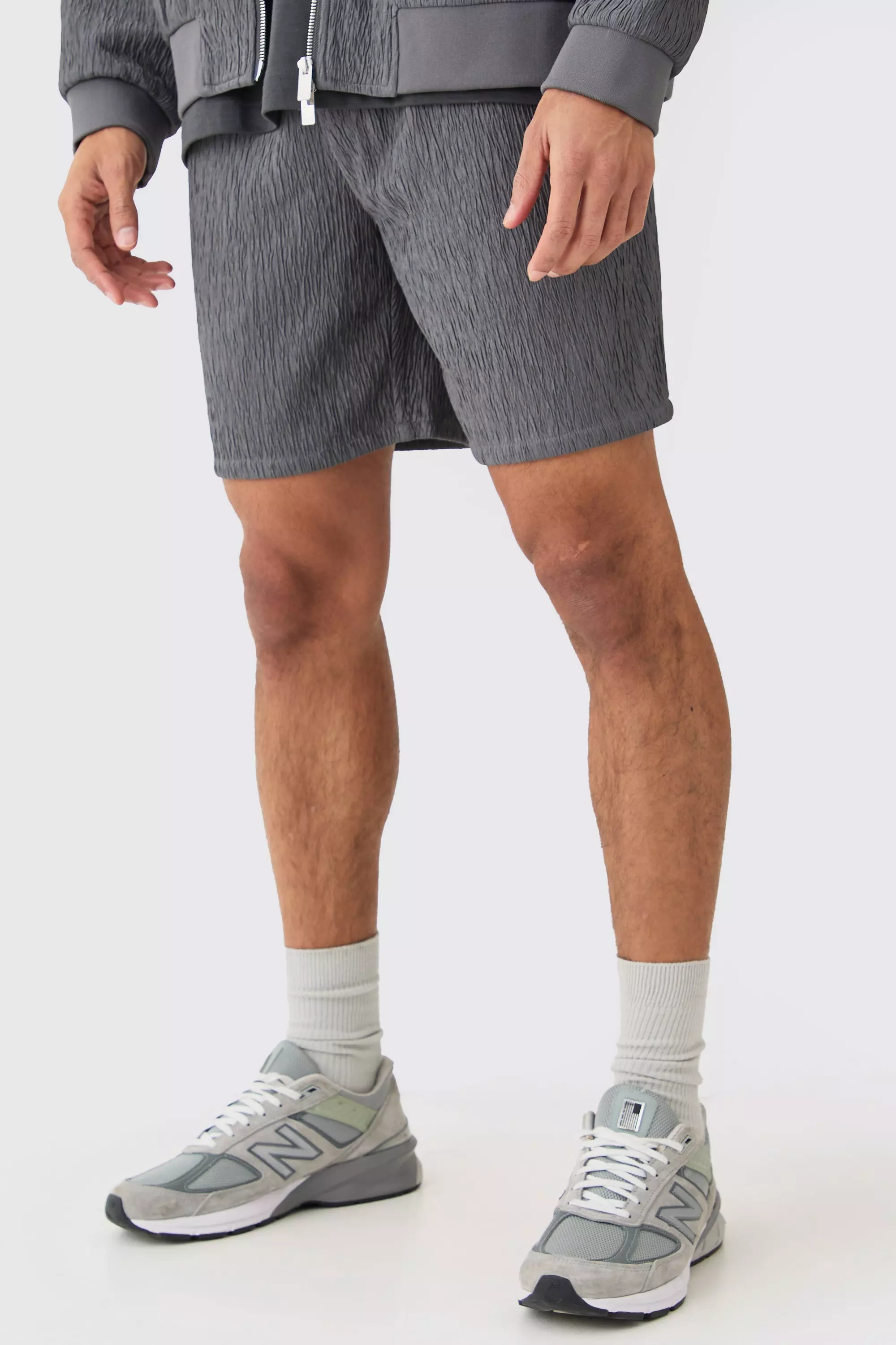 Textured Satin Smart Shorts grey blue