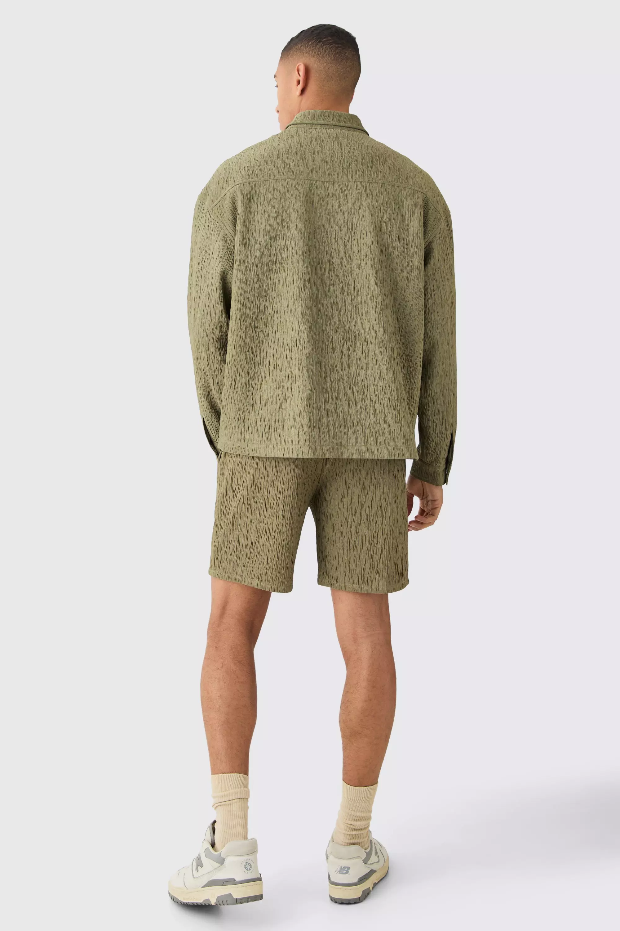 Khaki Textured Satin Elasticated Waist Shorts alternative image
