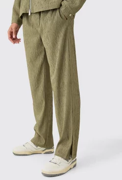 Textured Satin Smart Split Hem Trousers Khaki