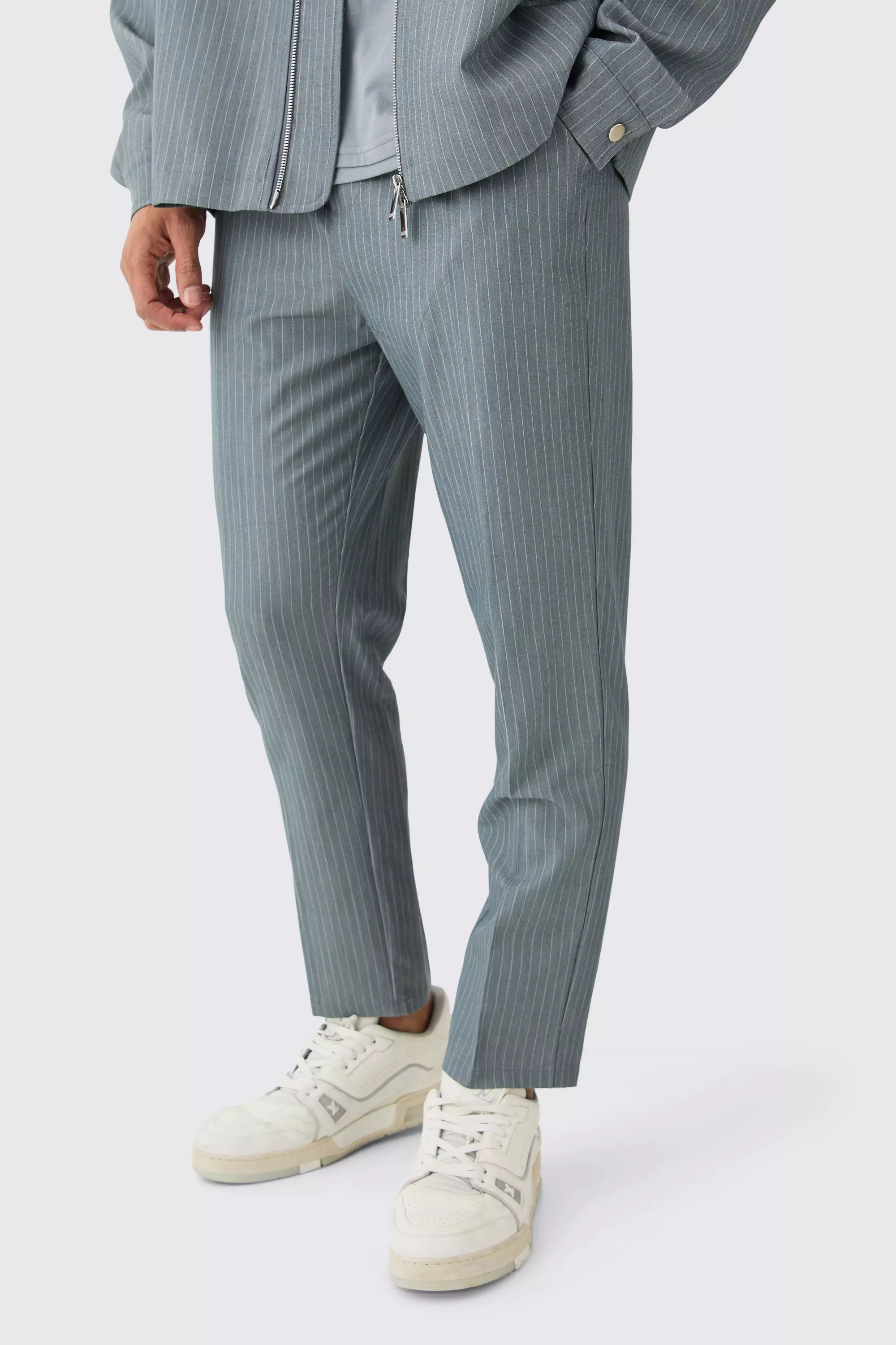 Grey Pinstripe Smart Tapered Trousers