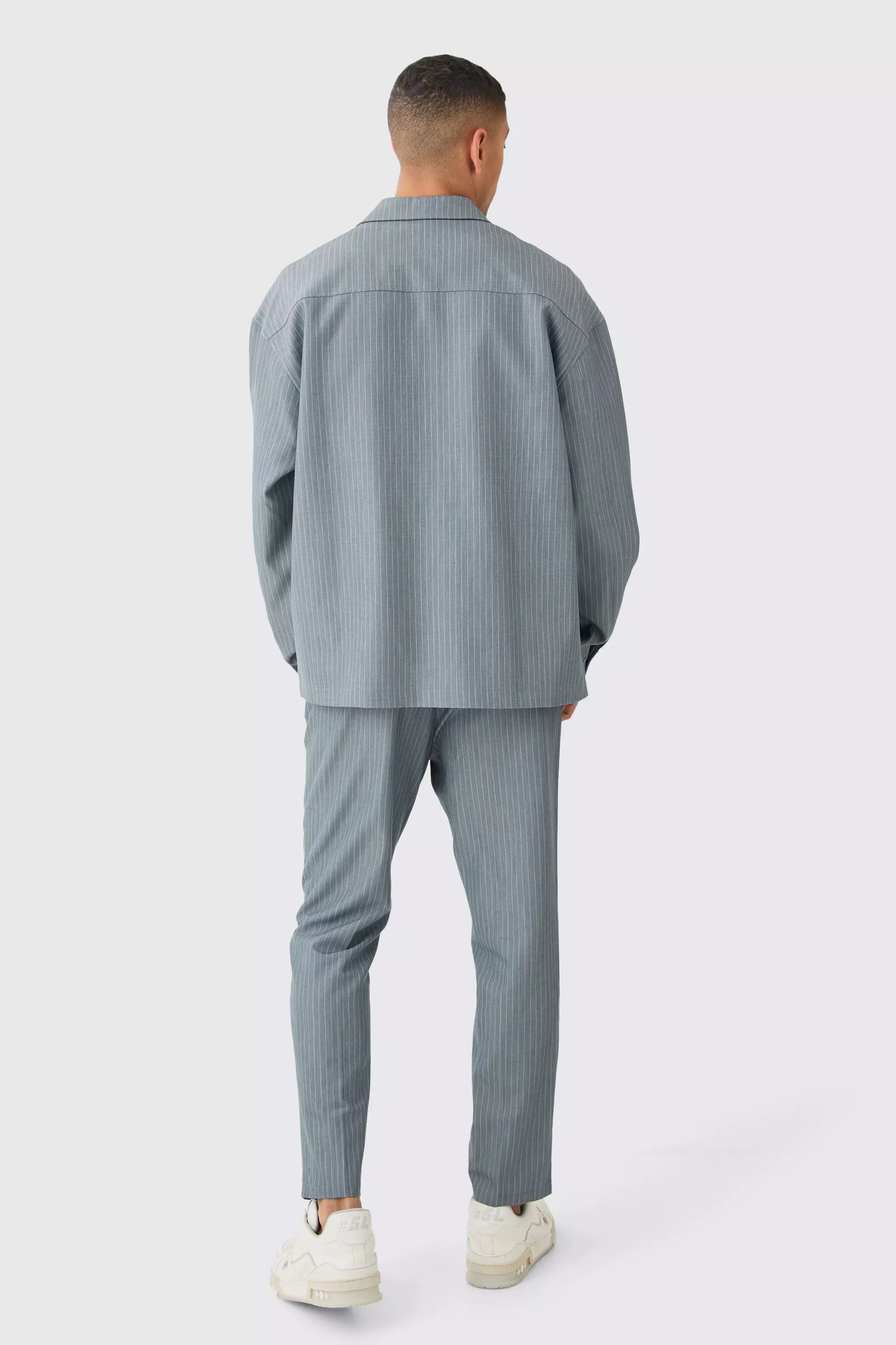 Grey Pinstripe Elasticated Waist Tapered Trousers alternative image