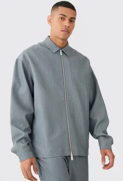 Grey Pinstripe Smart Harrington Jacket