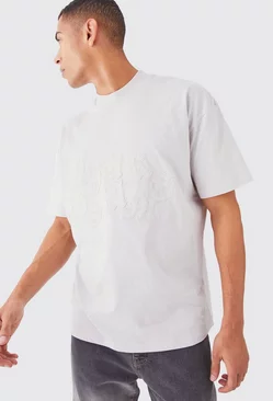 Grey Oversized Raw Applique T-shirt