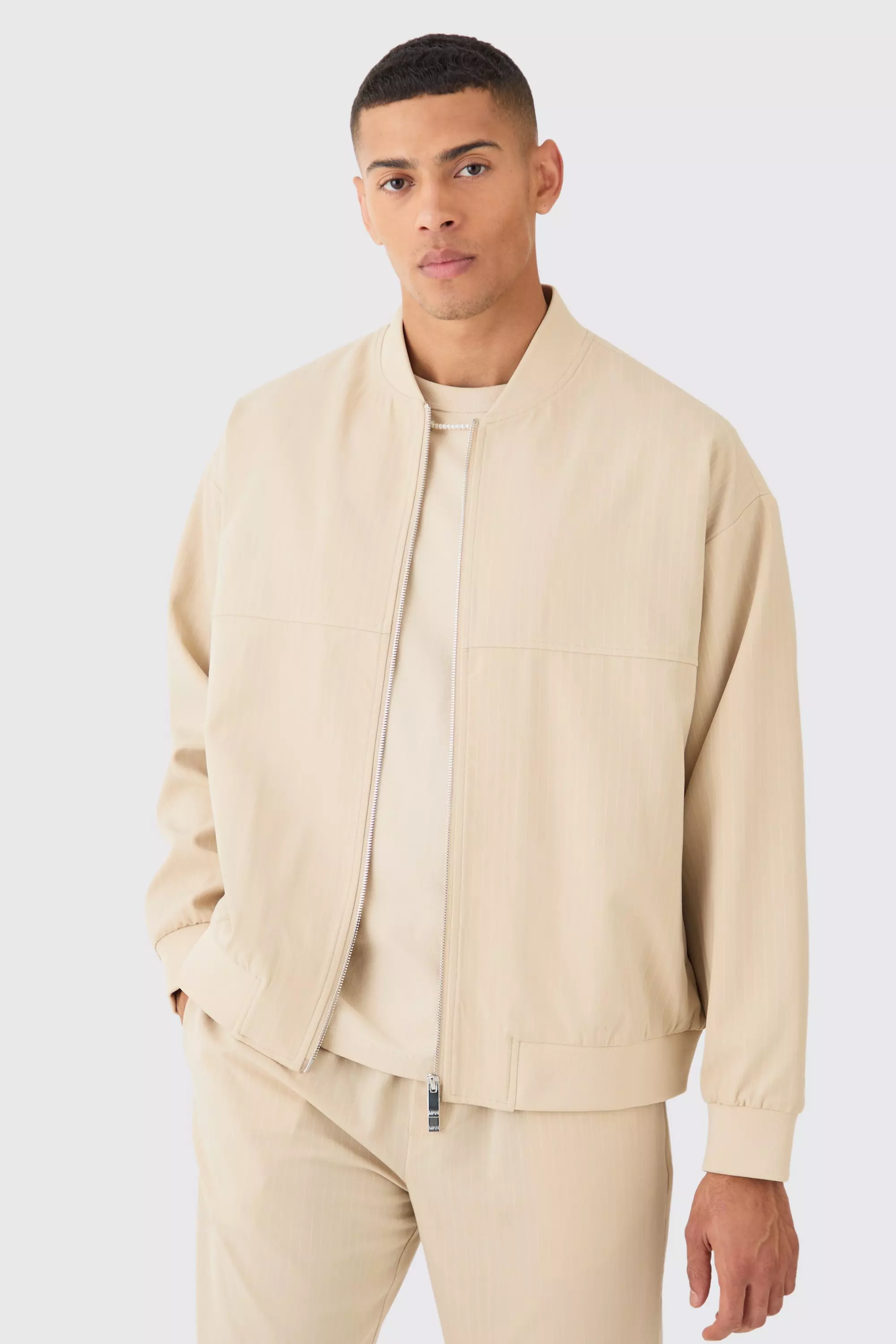Bomber habillé à rayures fines, Beige autre image
