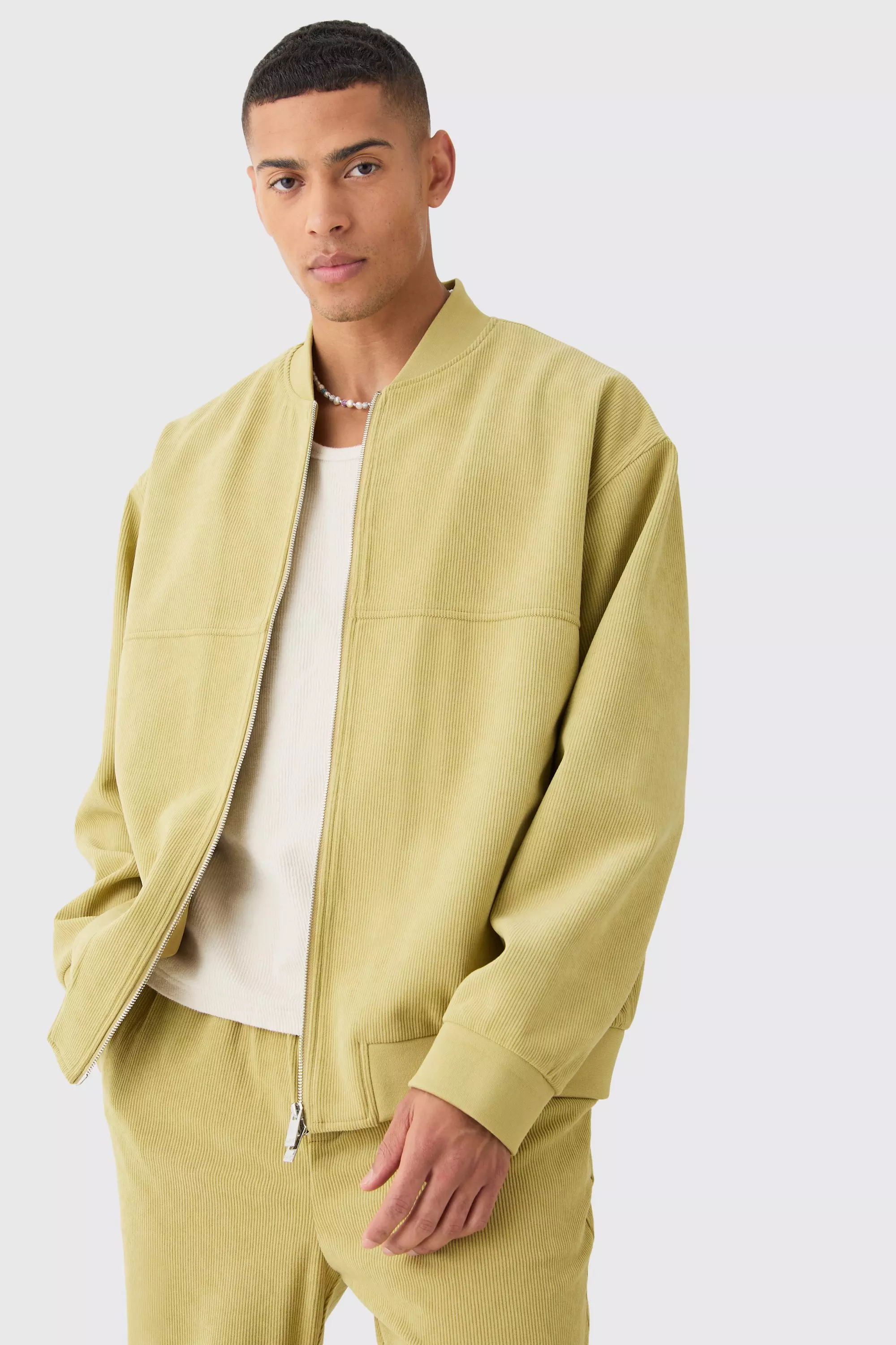 Corduroy Oversized Bomber Jacket chartreuse