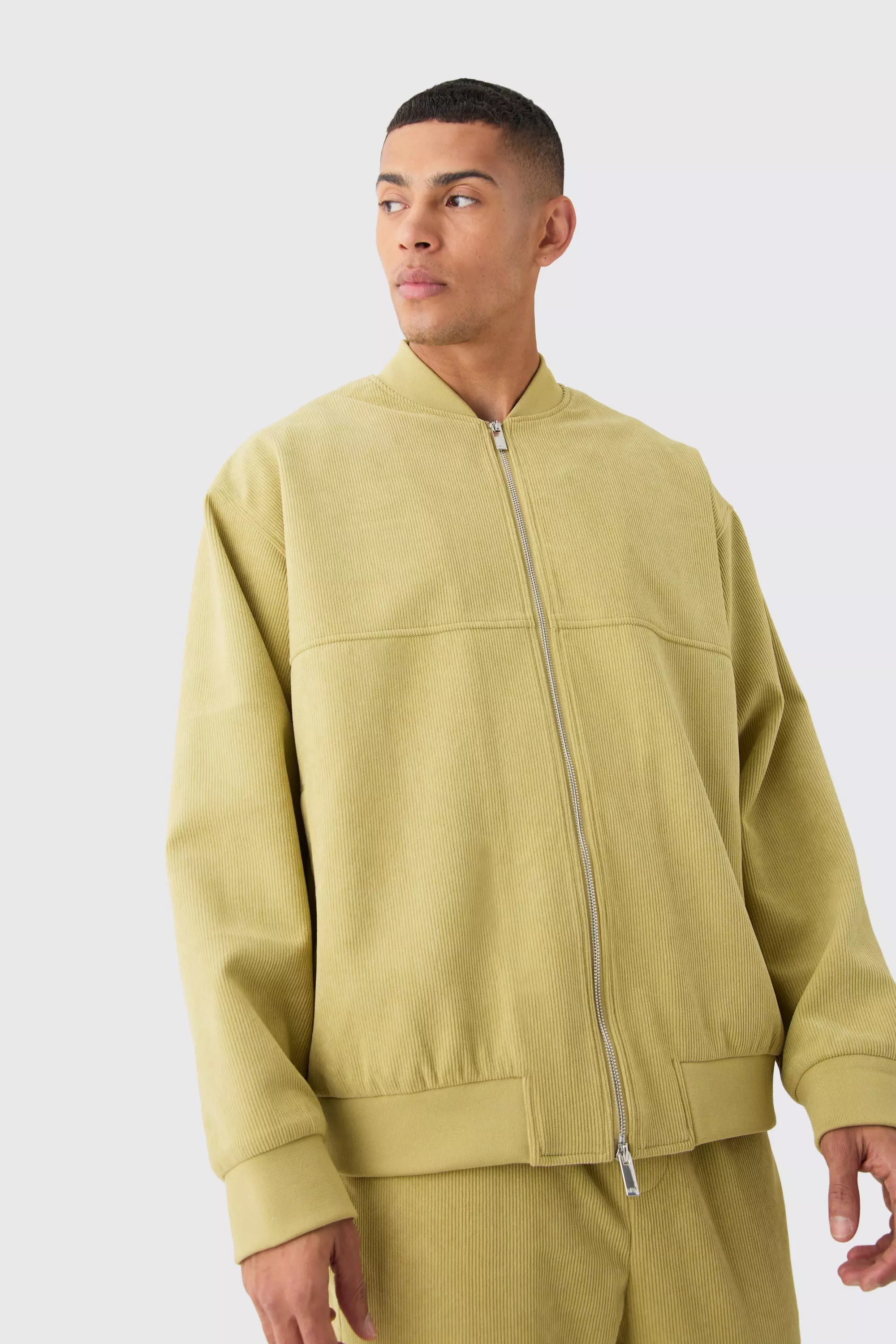 Chartreuse Net Corduroy Long Line Bomberjack alternatieve afbeelding