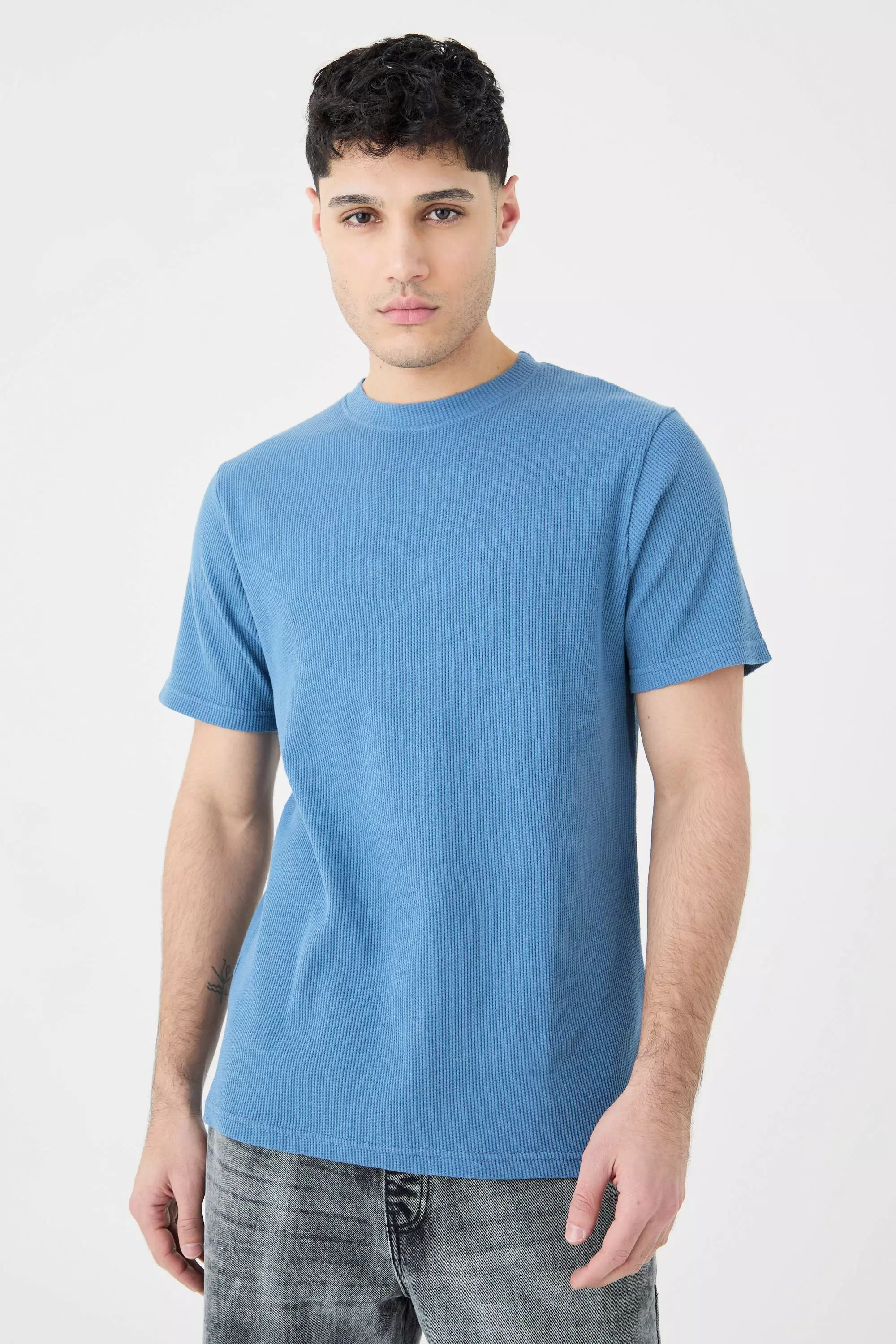 Blue Slim Fit Waffle T-shirt