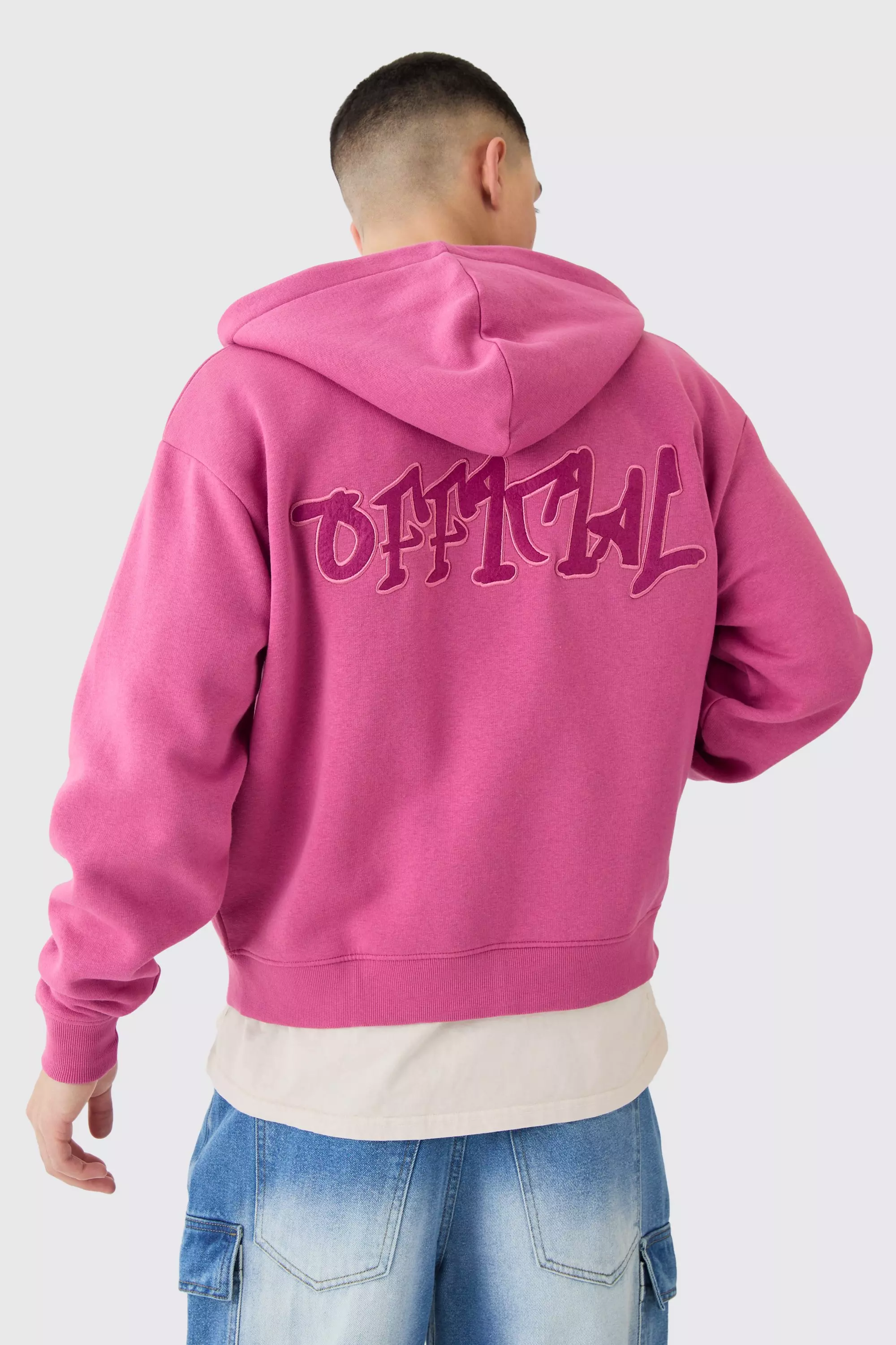 Official Graffiti Boxy Fit Zip Through Hoodie Pink