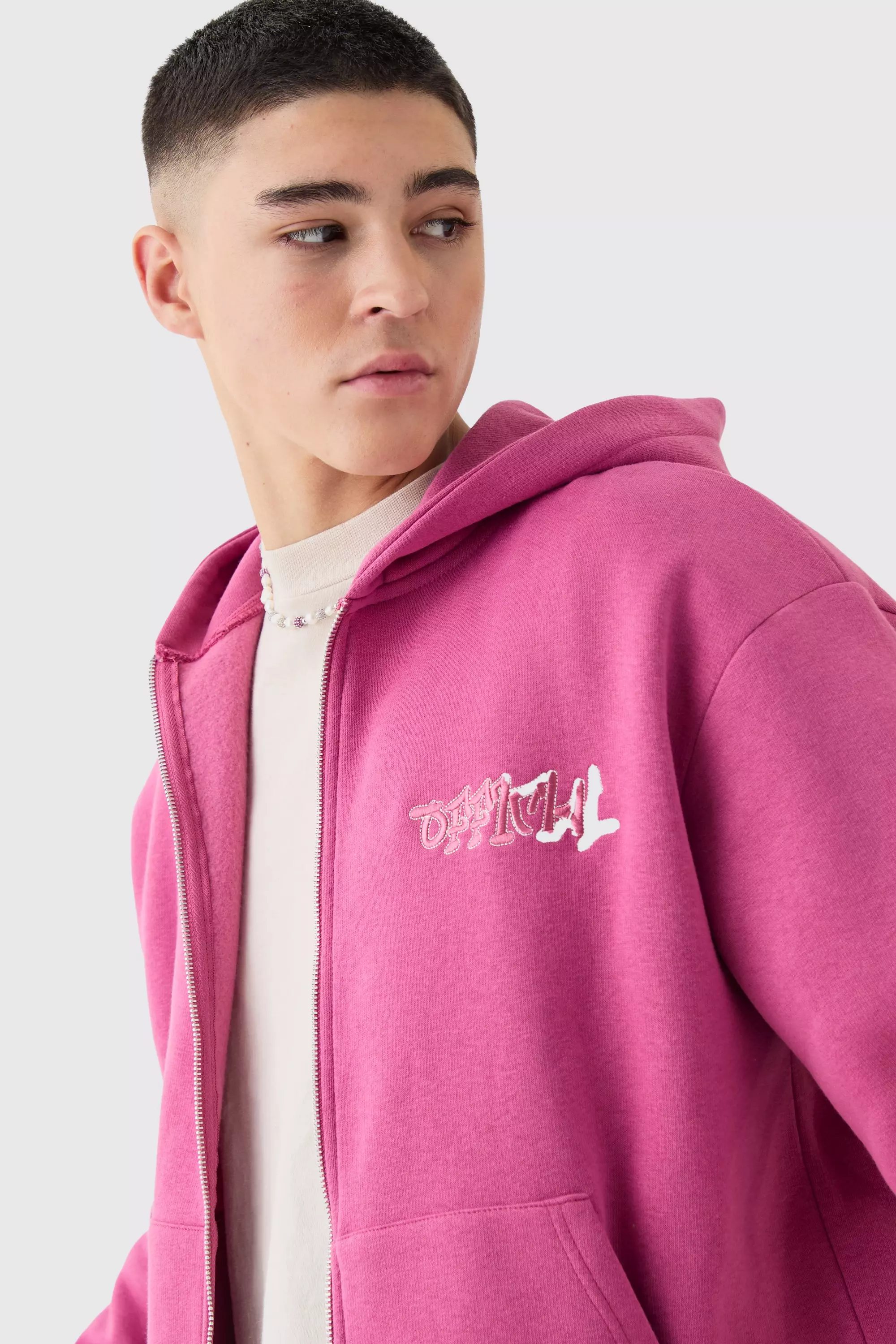 Sweat à capuche oversize zippé - Official, Pink autre image