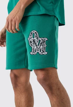 Loose Mid Length Applique Shorts Forest