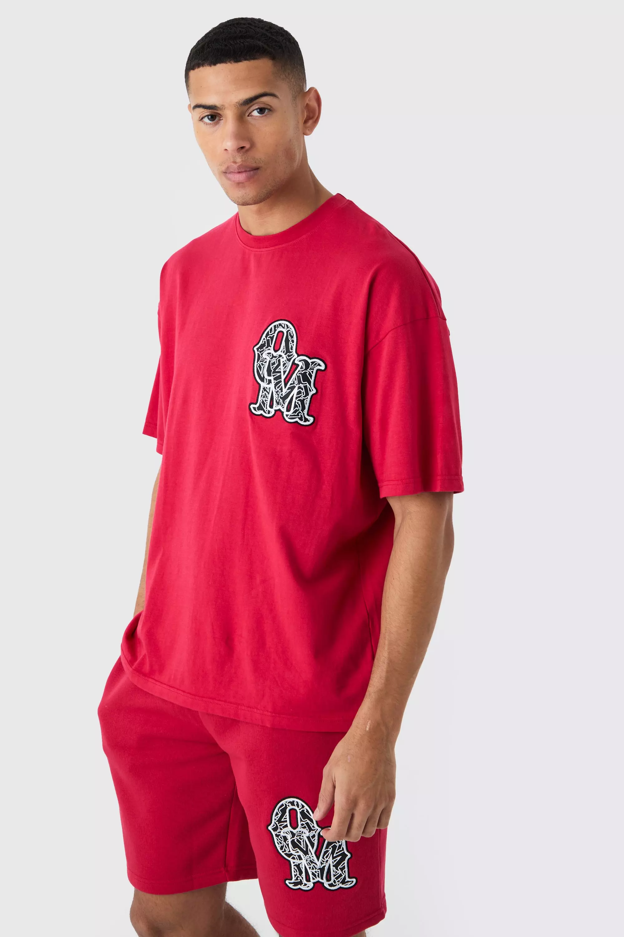 Oversized Applique T-shirt & Short Set Red