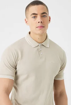 Slim Fit Man Signature Tipped Pique Polo Sand