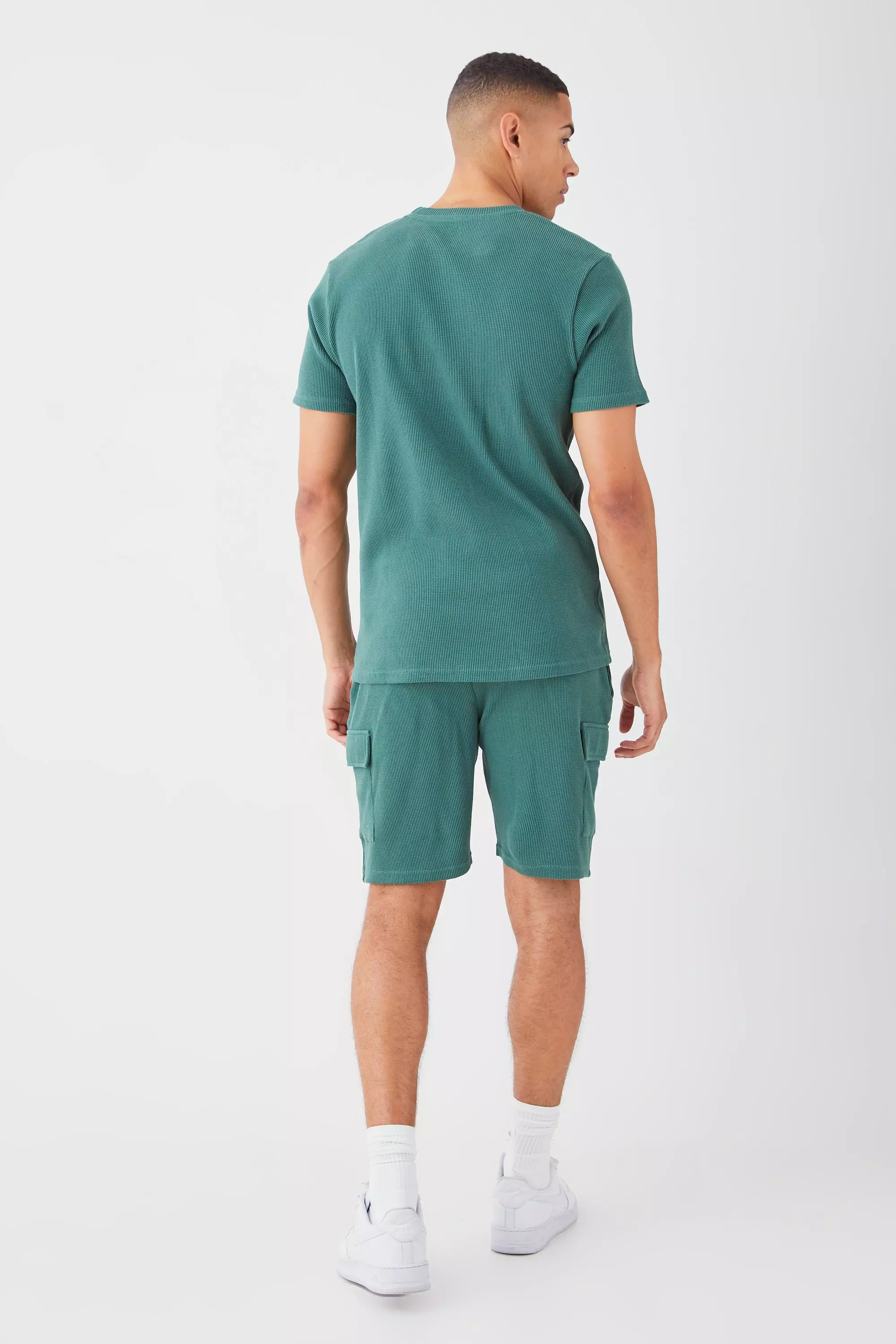 Slim Waffle T-shirt & Cargo Short Set | boohooMAN USA