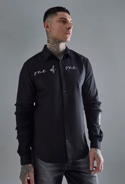 Tall Longsleeve One Of One Embroidered Shirt Black