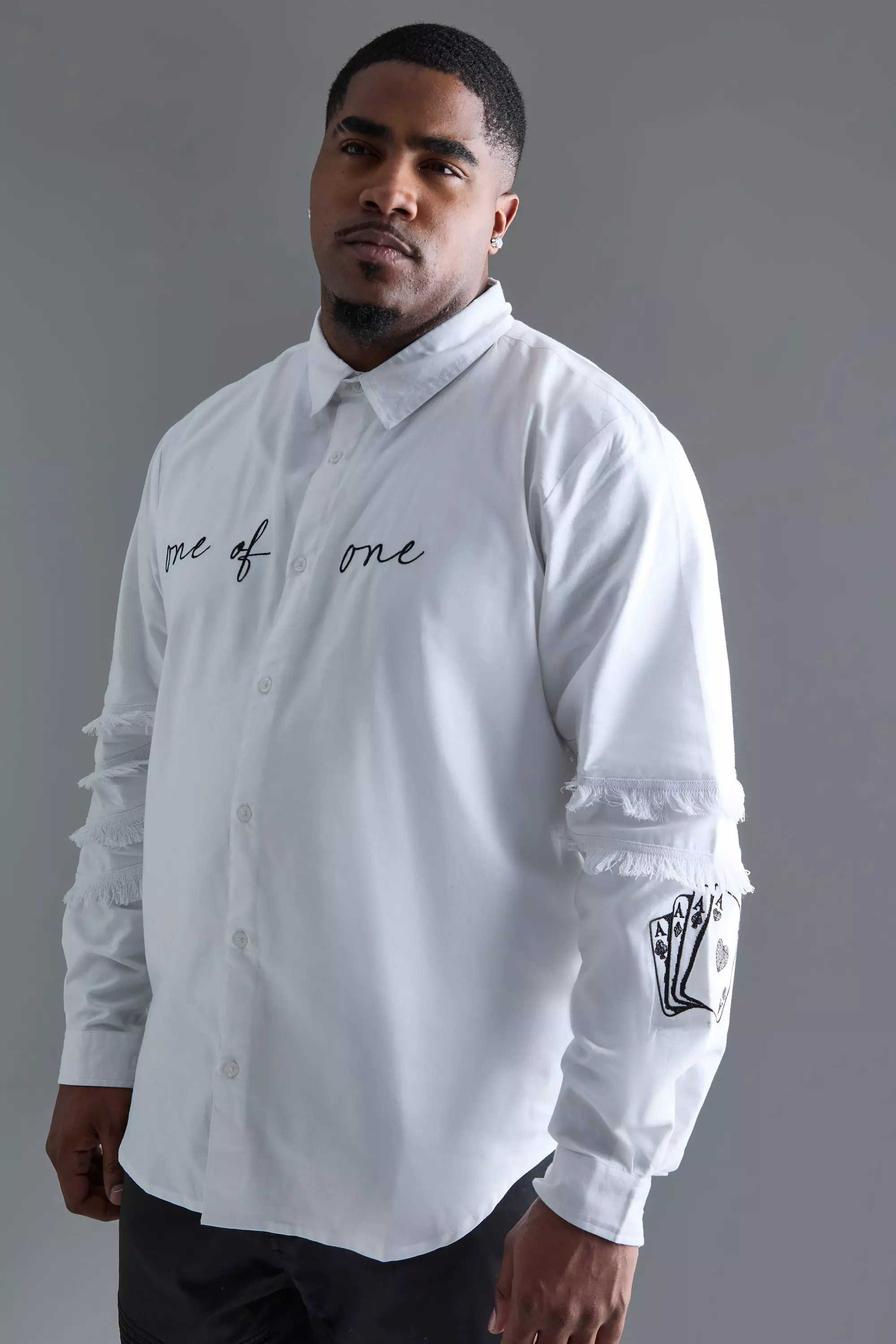 Plus Longsleeve One Of One Embroidered Shirt White