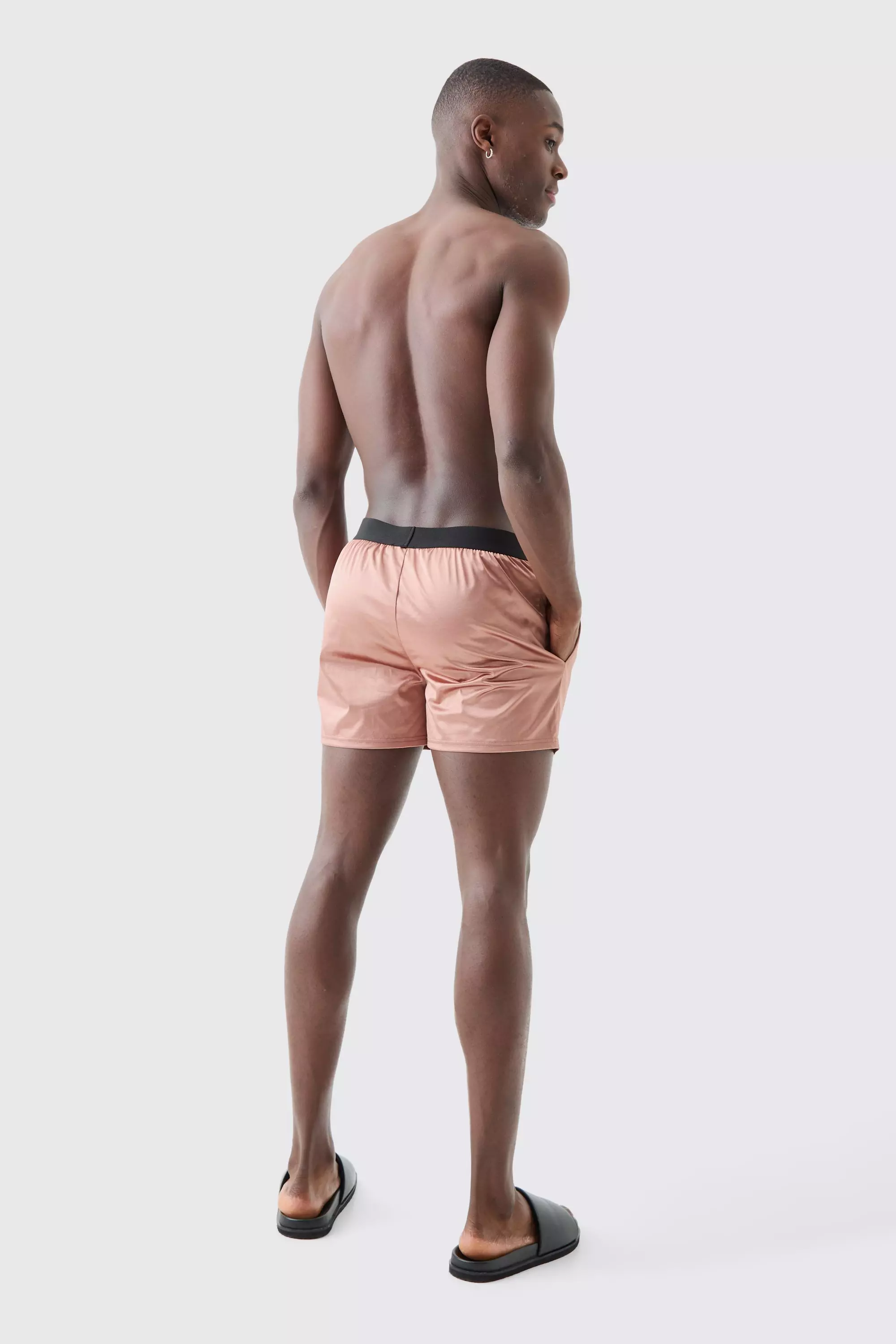 Short de bain satiné à taille élastiquée, Pink autre image