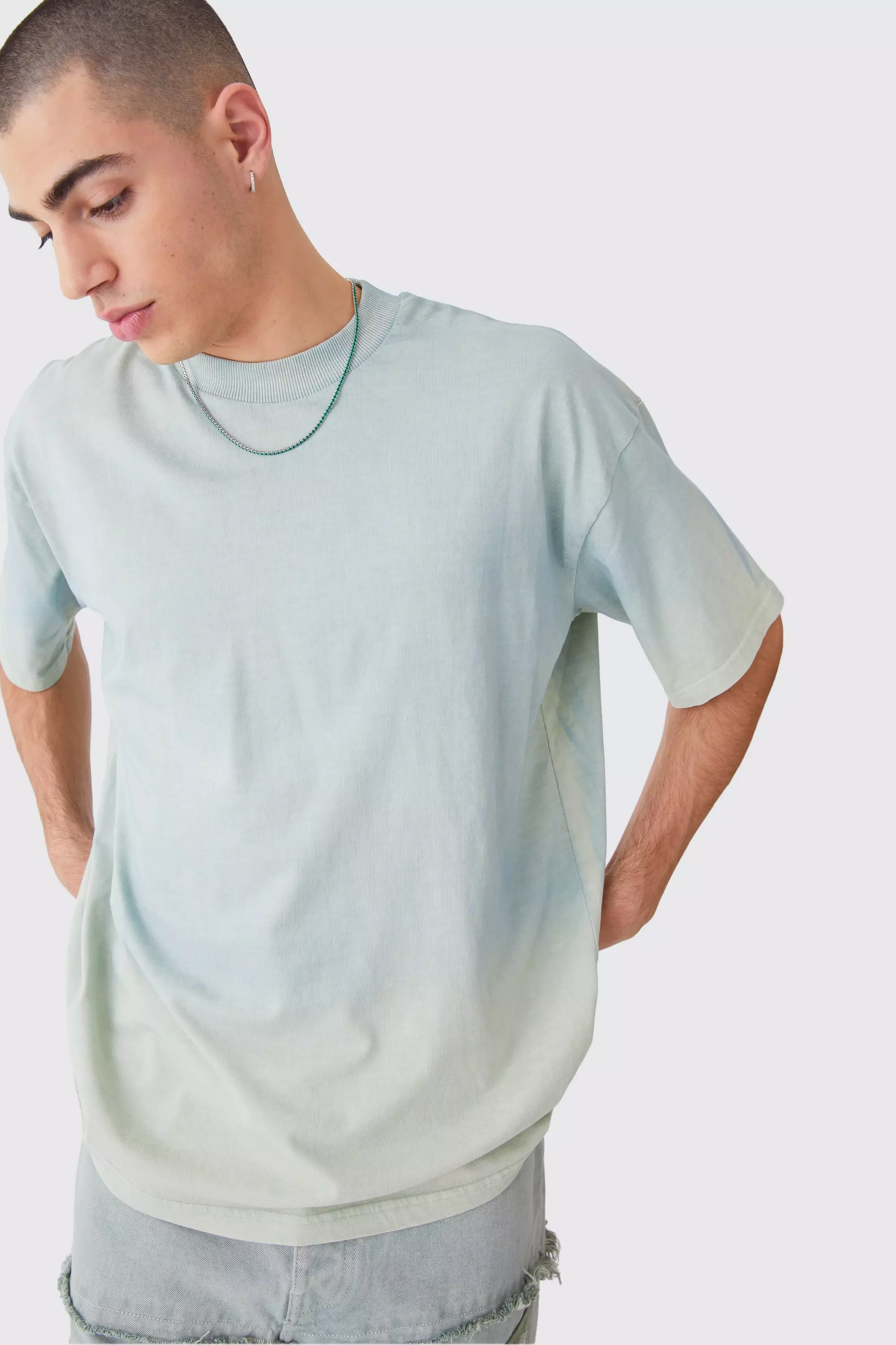 Sage Green Oversized Ombre Spray Wash T-shirt