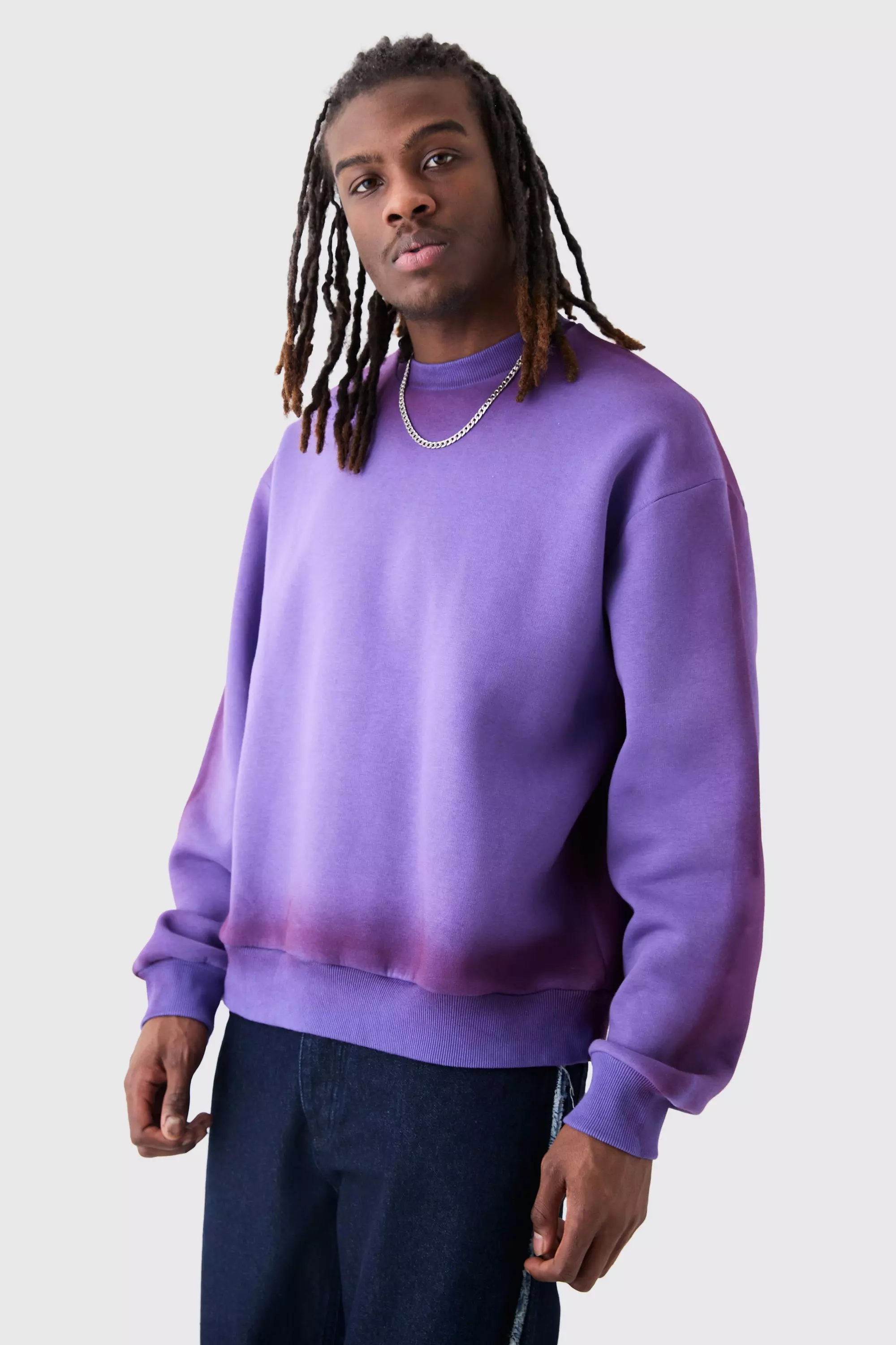 Oversized Ombre Spray Wash Sweatshirt Purple