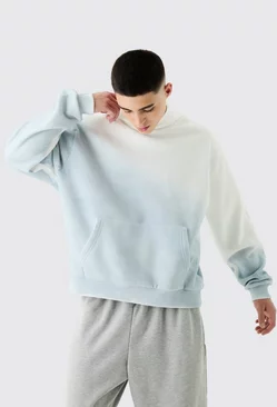 Blue Oversized Ombre Spray Wash Hoodie