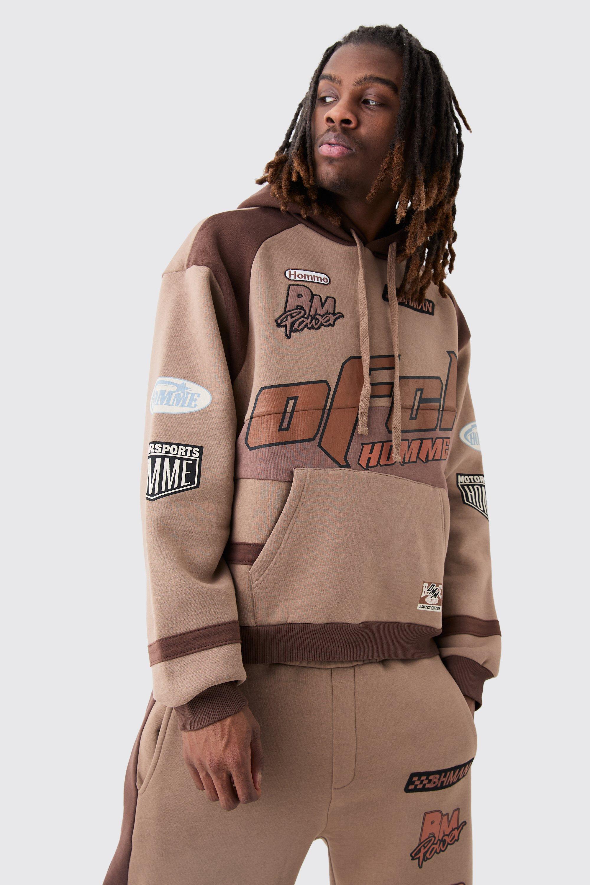 Oversized Boxy Moto Applique Hoodie | boohooMAN USA