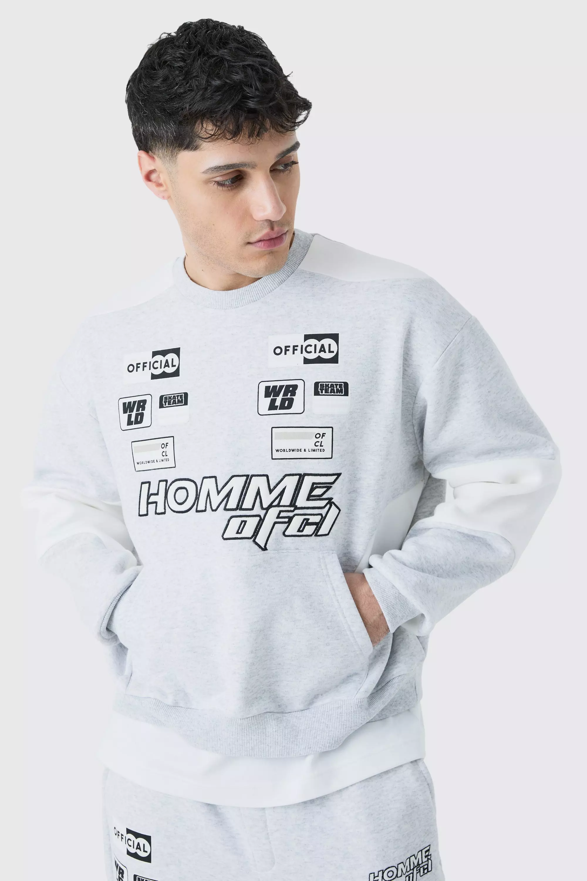 Oversized Boxy Applique Moto Sweatshirt Ash grey