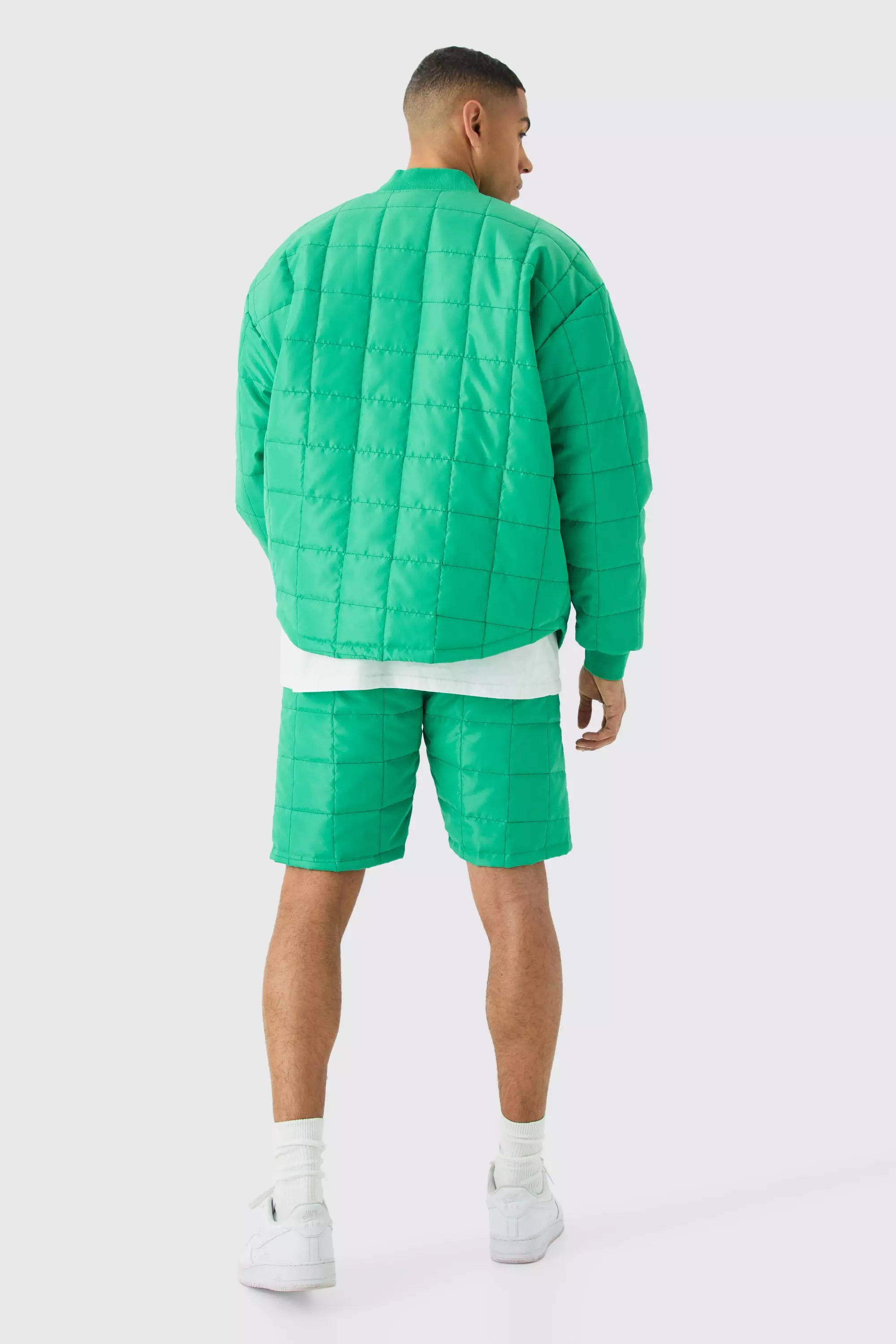 Teal Square Quilted Oversized Pocket Bomber Jacket alternative image