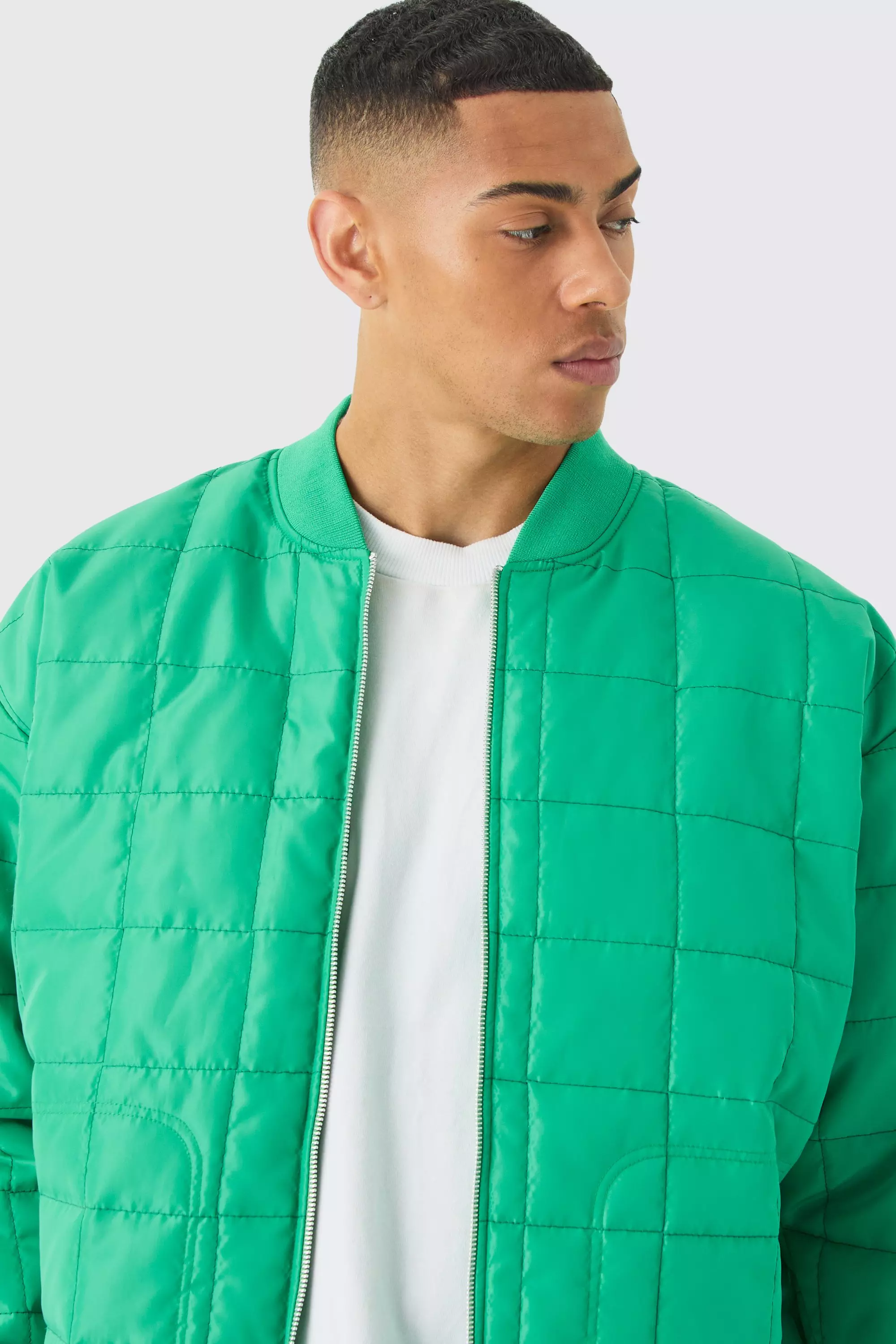 Teal Square Quilted Oversized Pocket Bomber Jacket alternative image