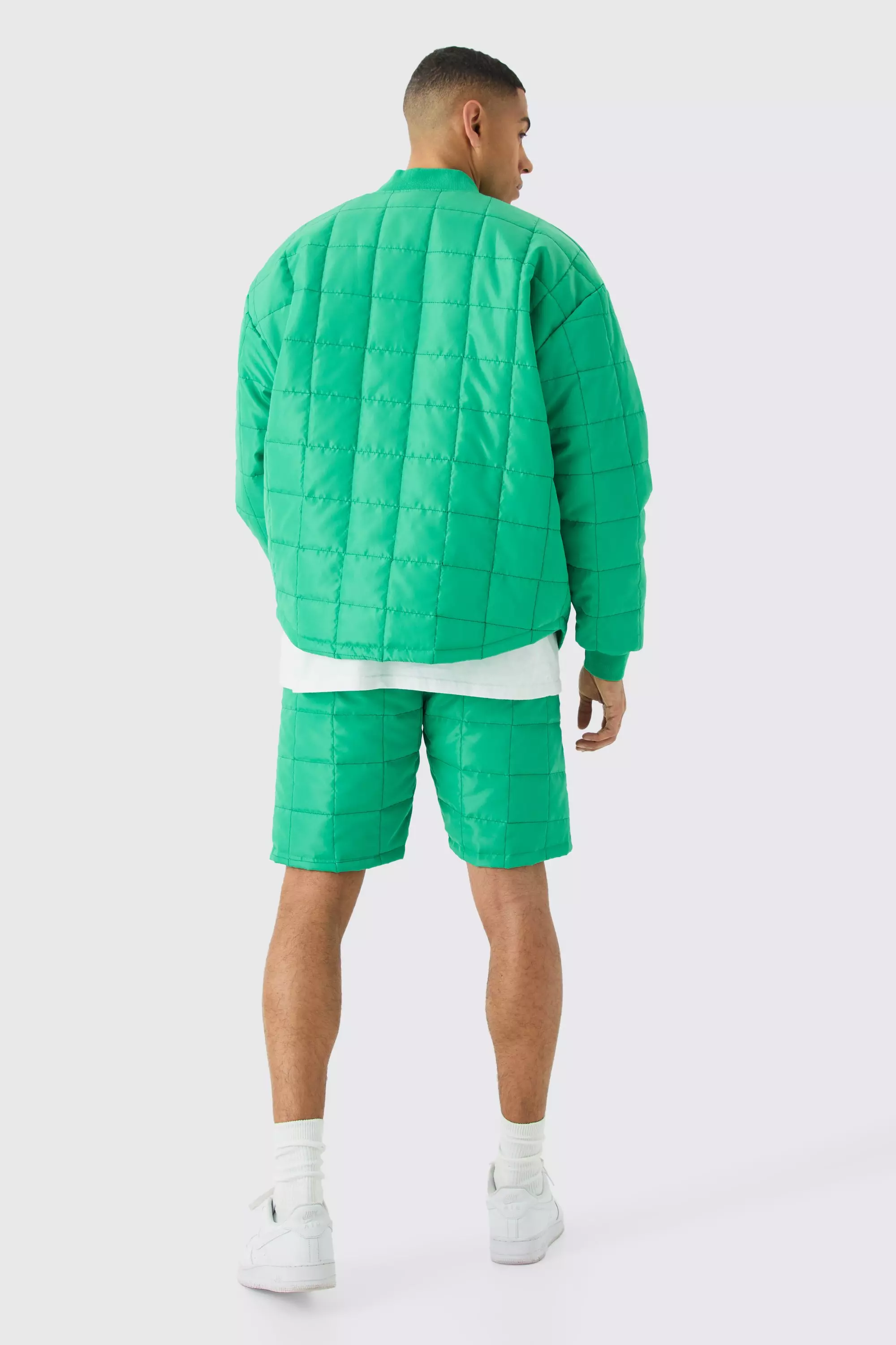 Teal Vierkante Gewatteerde Shorts Met Stiksels En Lus alternatieve afbeelding