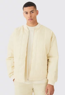 Square Quilted Oversized Pocket Bomber Jacket Off white