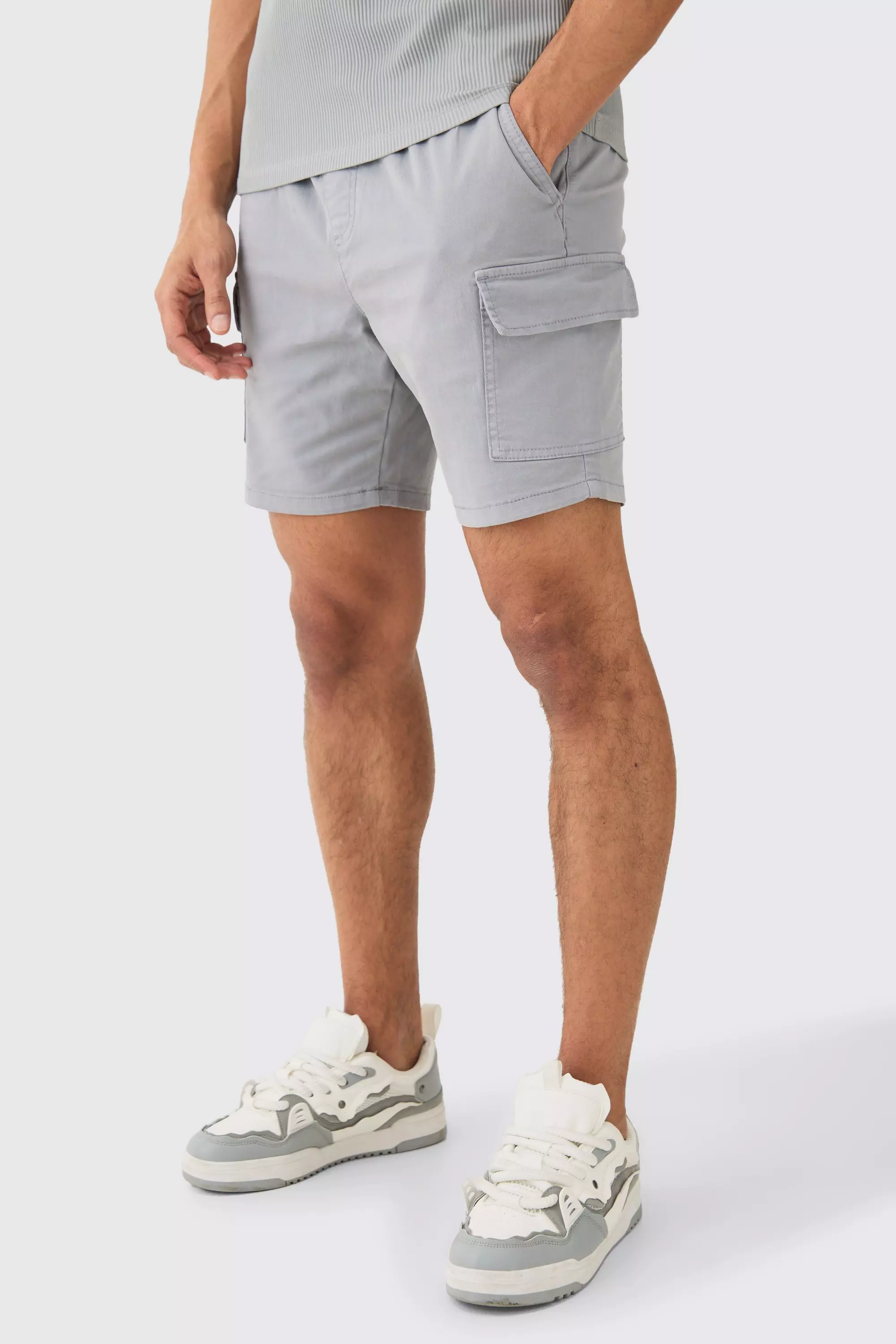 Skinny Fit Cargo Shorts Grey