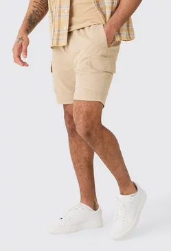 Stone Beige Skinny Fit Cargo Shorts