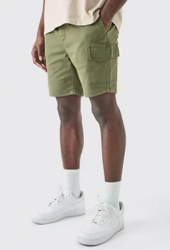 Khaki Skinny Fit Cargo Shorts